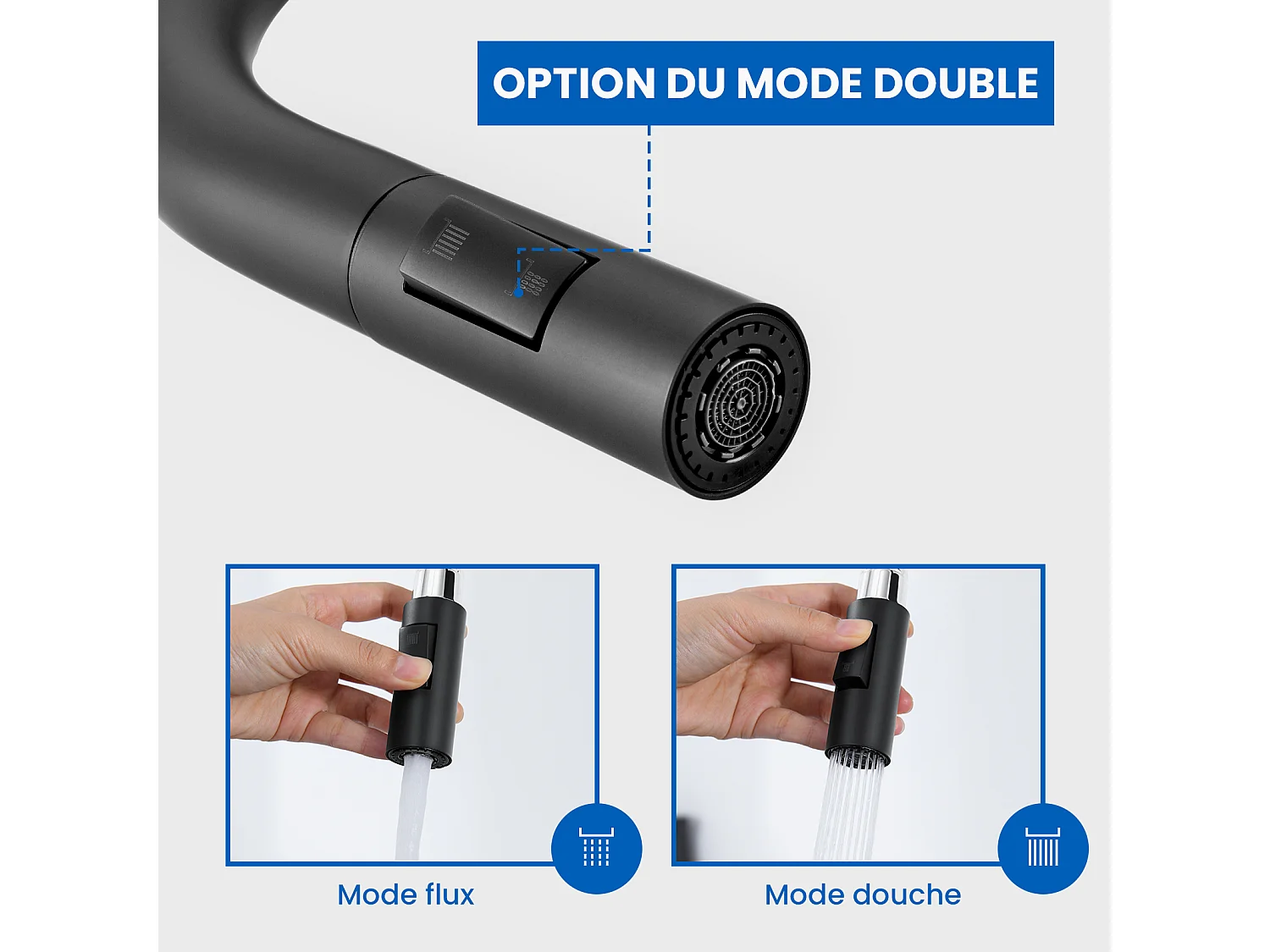 AuraLumMax Evier Cuisine 54*49*20 CM,à Encastrer/à Fleur de Plan avec Distributeur Savon,Argent+Mitigeur Cuisine Rabattable Pivotant 360° ,EU Modèle