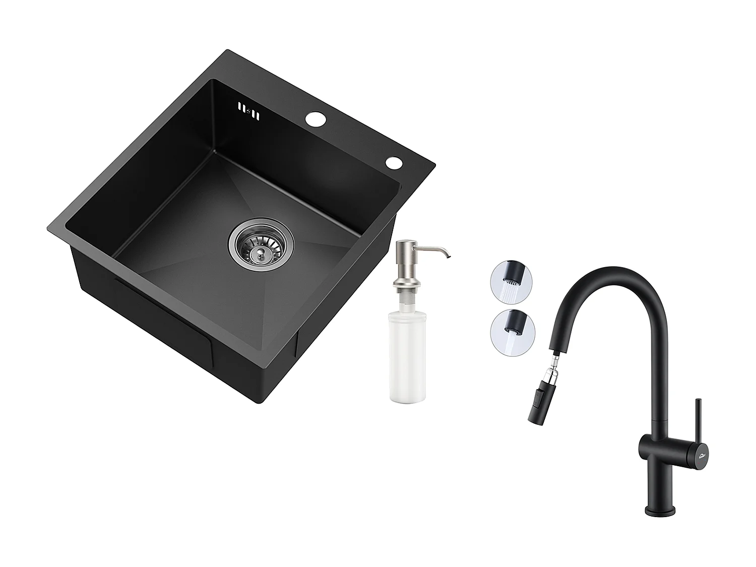 AuraLumMax Evier Cuisine 54*49*20 CM,à Encastrer/à Fleur de Plan avec Distributeur Savon,Argent+Mitigeur Cuisine Rabattable Pivotant 360° ,EU Modèle