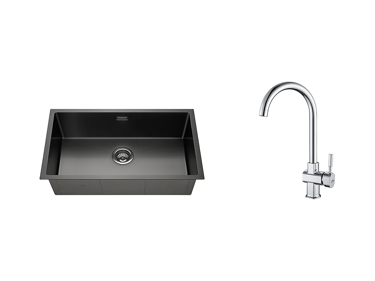 1 Becken Küchenspüle 74*44*20CM, Gebürsteter Edelstahl mit Siphon und Überlauf + 360° schwenkbarer Chrom Küchenarmatur Kalt-/Warmwasser
