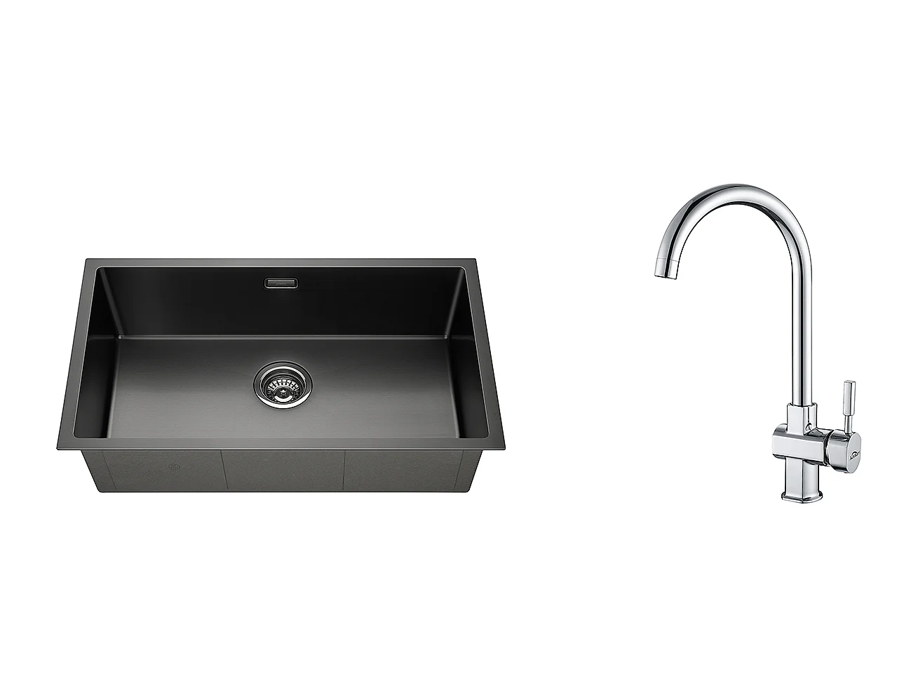 Évier Cuisine 1 Bac 74*44*20CM,en Inox Brossé avec Siphon et Trop-Plein+Robinet de Cuisine Chromé Pivotant à 360°  Eau Froide /Chaude