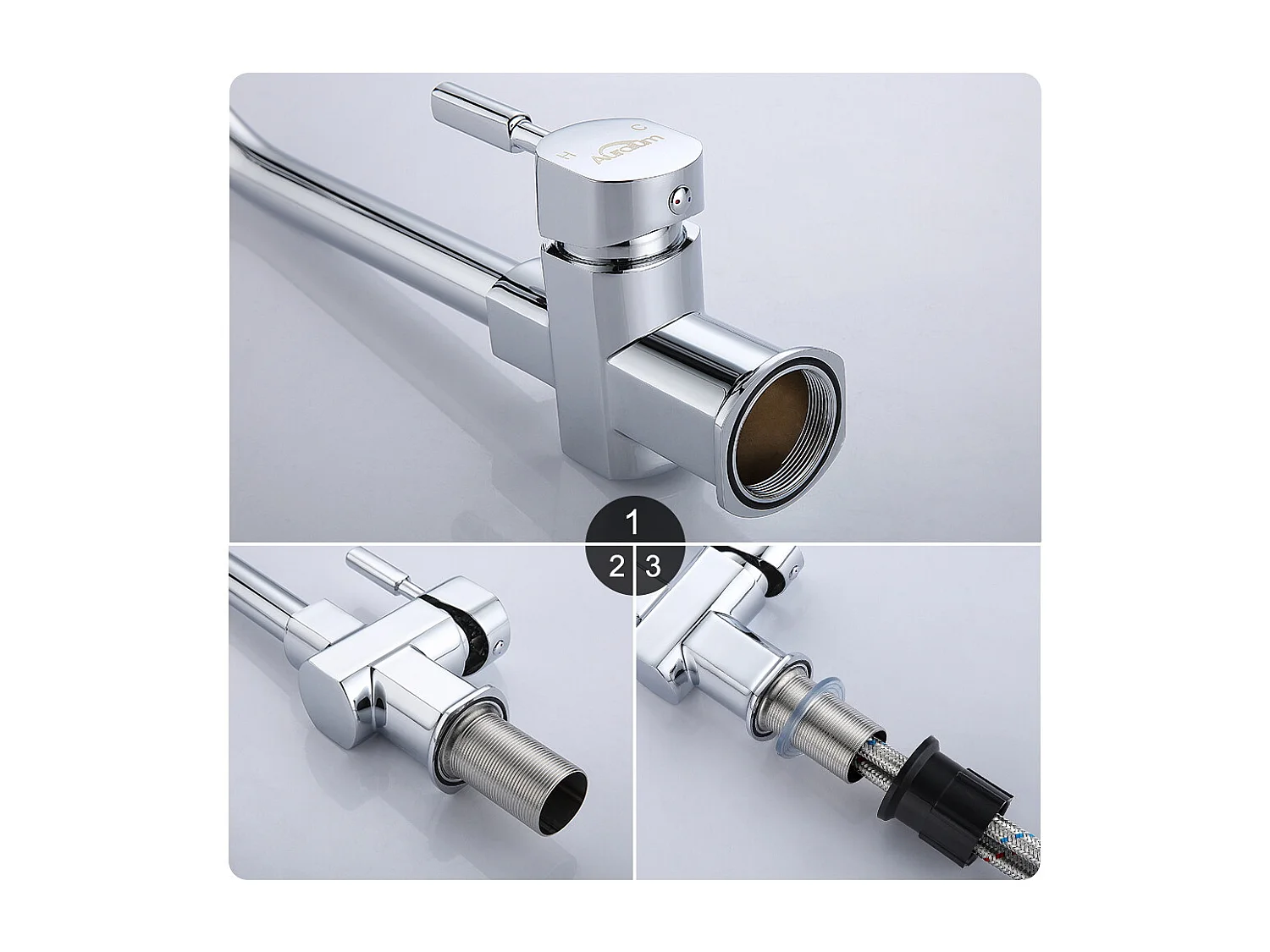 Évier Cuisine 1 Bac 74*44*20CM,en Inox Brossé avec Siphon et Trop-Plein+Robinet de Cuisine Chromé Pivotant à 360°  Eau Froide /Chaude