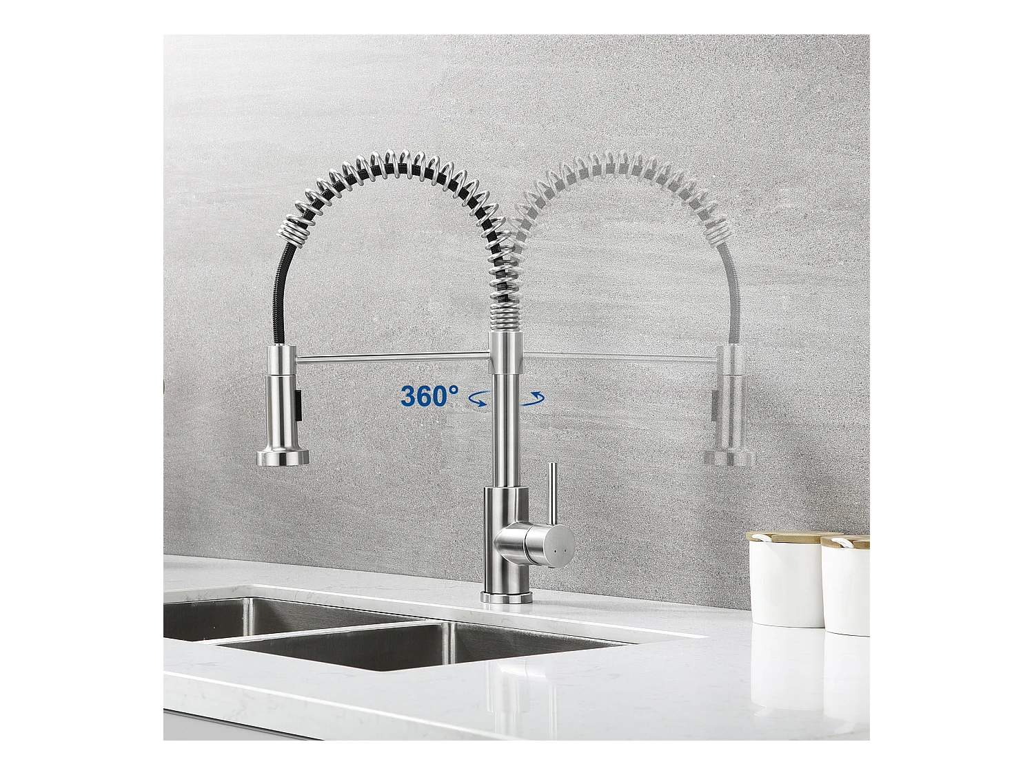 Évier Noir 1 Bac 50x43x18,5CM,Acier Inoxydable, avec Distrubuteur de savon + Robinet de Cuisine Inox Extractible Rotatif à 360 °