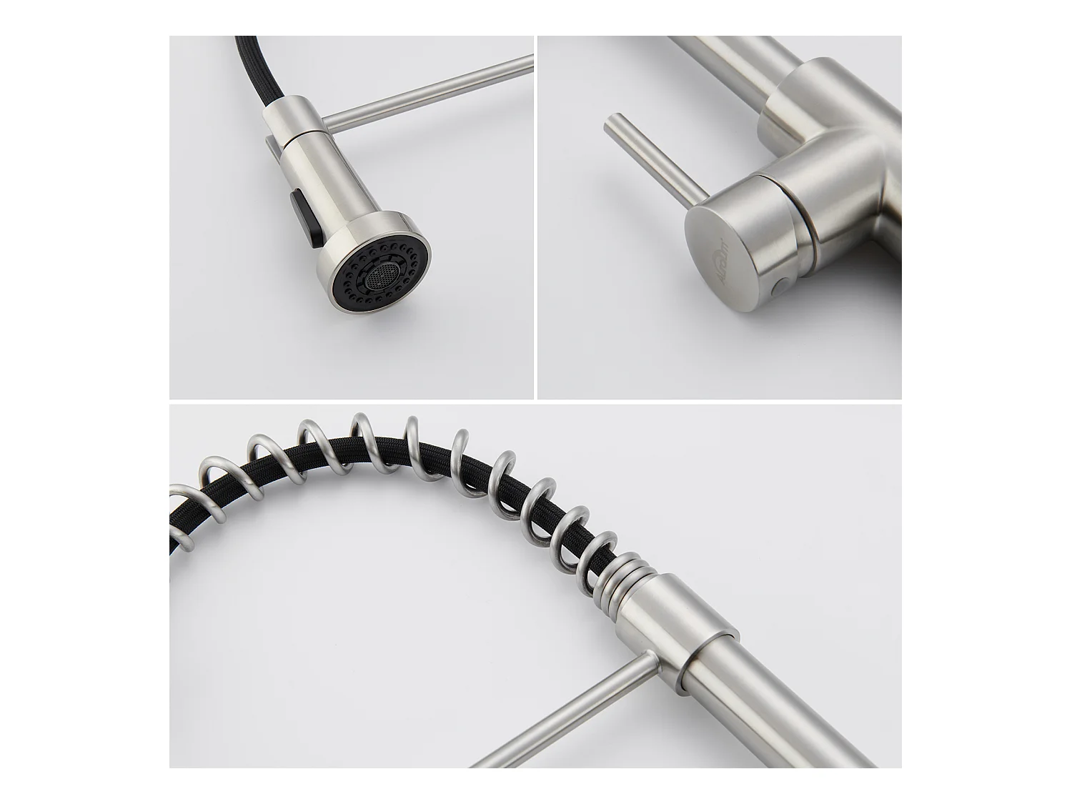 Zwarte Wastafel 1 Bak 50x43x18,5CM, Roestvrij Staal, met Zeep Distrubutor + C KraanUisine Roestvrij Staal Uittrekbaar 360 ° Draaibaar