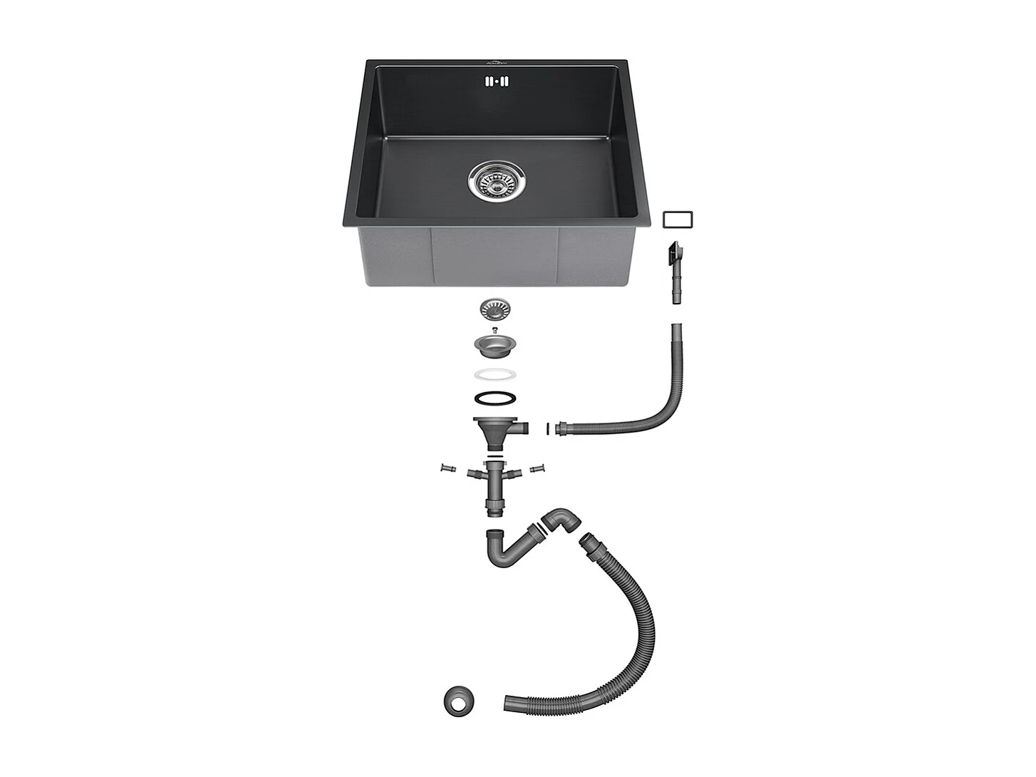 Évier Noir 1 Bac 50x43x18,5CM,Acier Inoxydable, avec Distrubuteur de savon + Robinet de Cuisine Inox Extractible Rotatif à 360 ° 