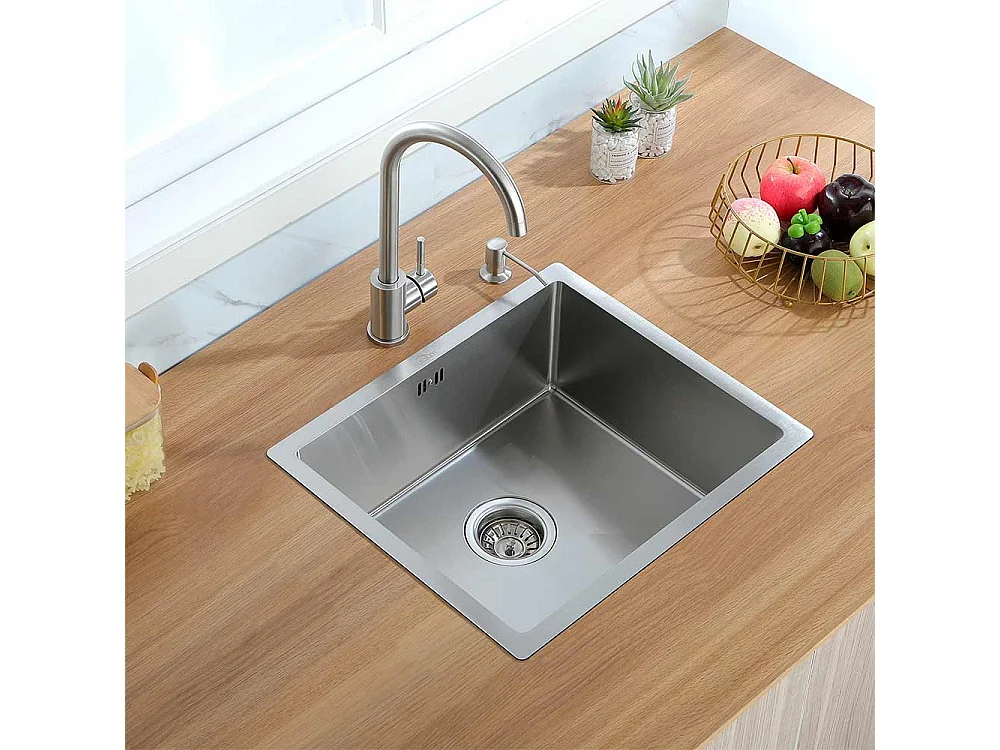 Évier  Cuisine Inox 1 Bac 50*43*18CM avec Distributeur Savon+Mitigeur Cuisine avec Douchette Extractible Rotatif 360° Eau Froide/Chaude,Chromé