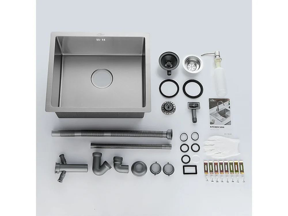 Évier  Cuisine Inox 1 Bac 50*43*18CM avec Distributeur Savon+Mitigeur Cuisine avec Douchette Extractible Rotatif 360° Eau Froide/Chaude,Chromé