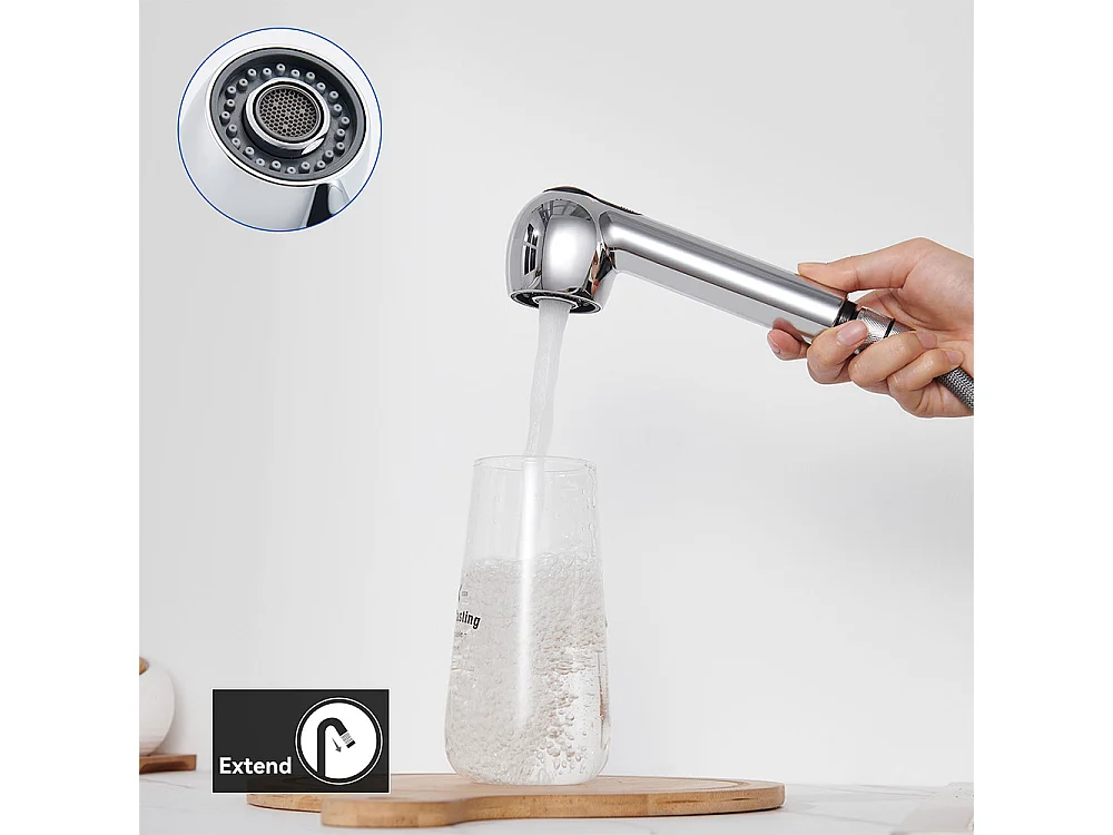 Évier Cuisine 1Bac Argent,44*49*20 CM,avec Distributeur Savon,Inox+Mitigeur de Cuisine avec Douchette Extractible Chrome Rotatif 360° ,Chromé