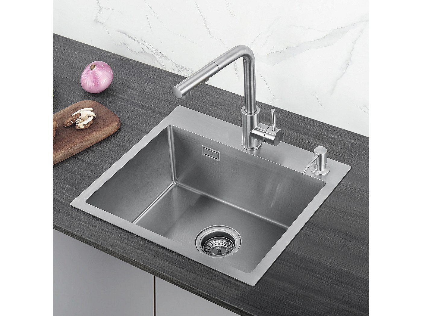 AURALUM MAX Évier Encastré 44x44x20CM Cm - Évier De Cuisine 1 Bac En Acier Inoxydable 304 Evier De Cuisine Argent Avec Vidange 92290130