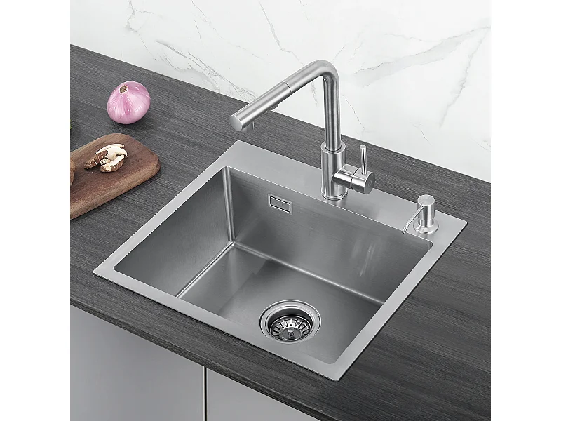 Cecipa max Edelstahlspüle 50×45×18,5CM Einzelbecken Küchenspüle Unterbauspüle, Spüle aus gebürstetem Edelstahl mit Siphon und Überlauf, EU-Modell