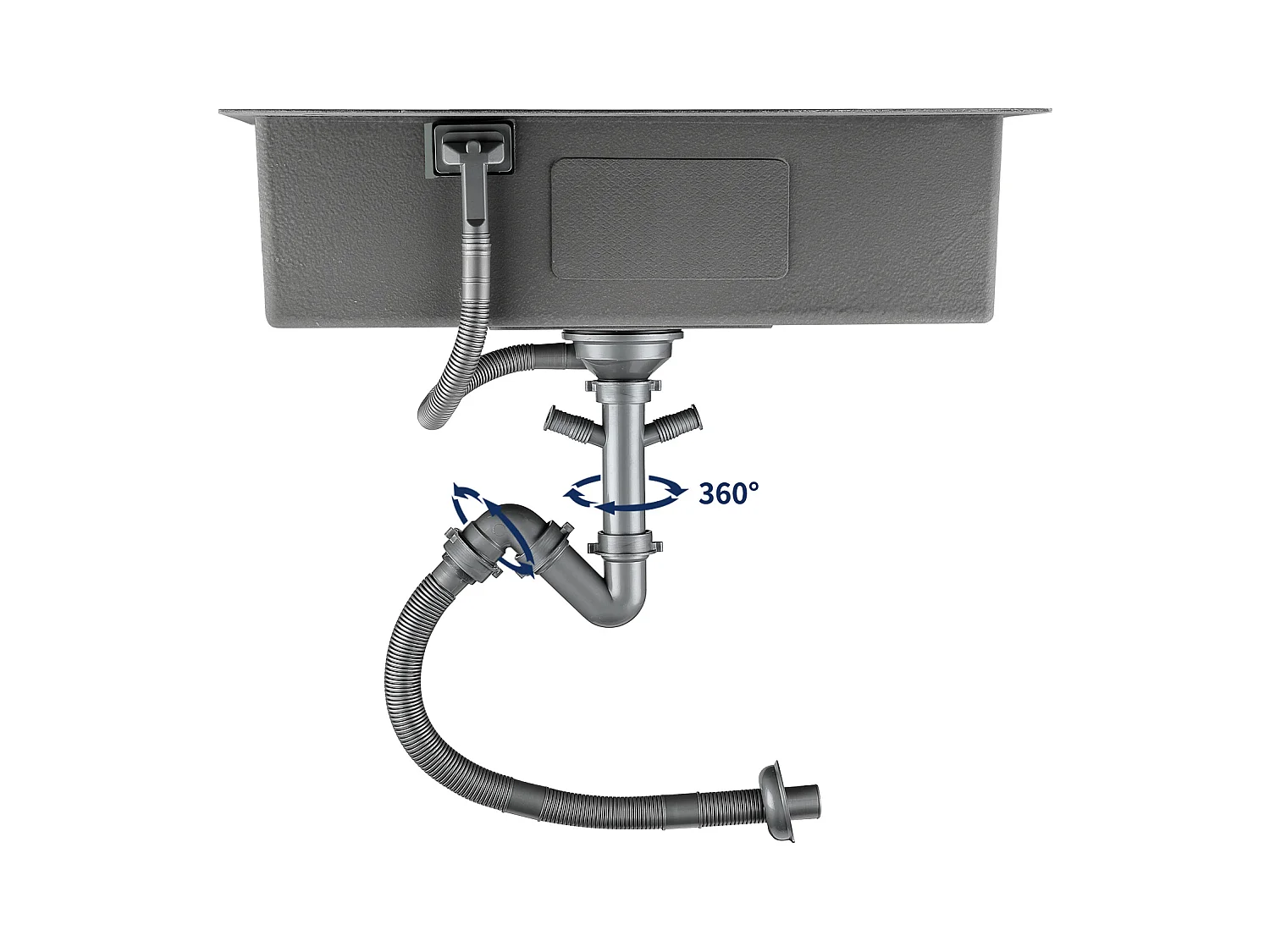 2 en1 Évier Cuisine Brossé 68x45x19CM avec Distrubuteur savon Égouttoir PanierRobinet de Cuisine Noir, Extractible Rotatif à 36