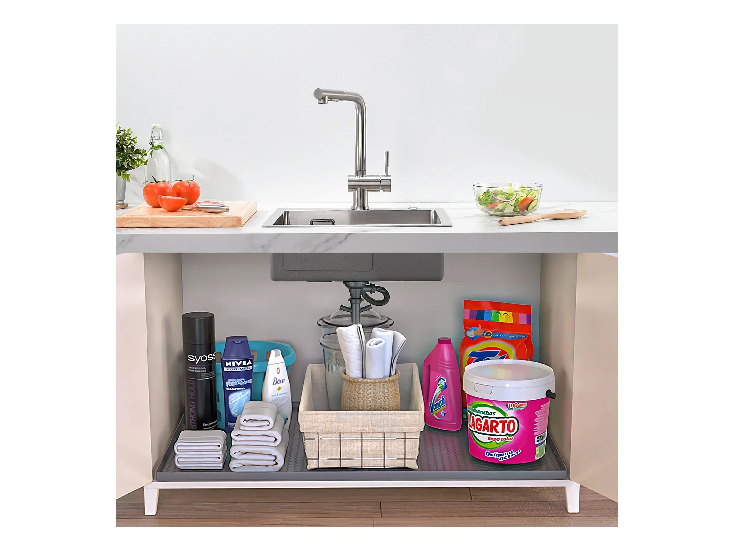 Évier Cuisine 1 Bac 45x45CM Acier Inoxydable 304 ,encastré et à Poser+Mitigeur Cuisine en Acier Inox 304 Rabattable Pivotant à 360° 