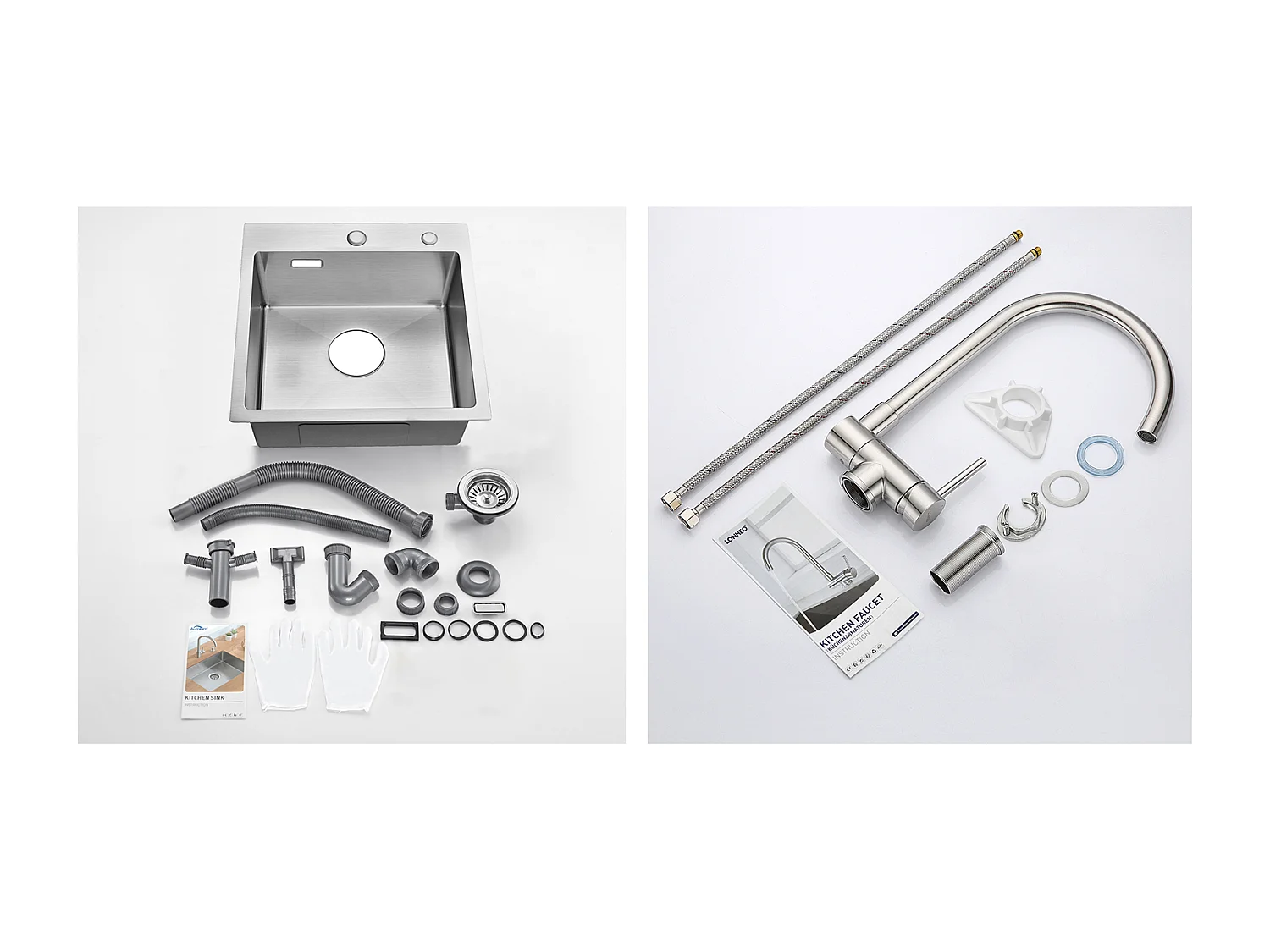 Fregadero CuiSine 1 Bandeja 45x45CM Acero Inoxidable 304, empotrado y para colocar + Mezclador de cocina inoxidable 304 Plegable Giratorio 360°