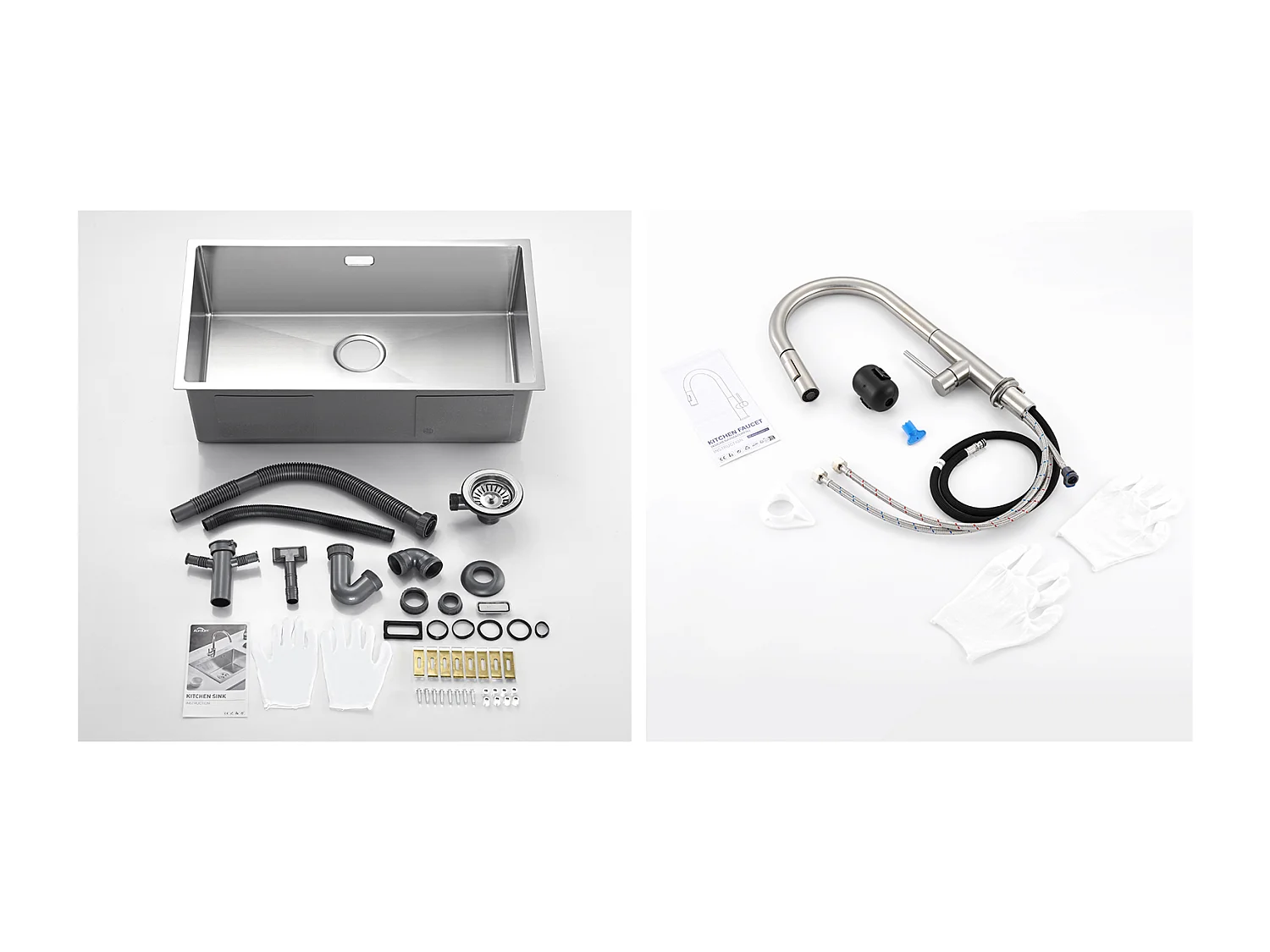 Évier Cuisine 1 Bac 74*44*20CM,Inox,avec Siphon et Trop-Plein+Mitigeur de Cuisine,avec Douchette Extractible,2 Modes,Eau Froide/Chaude,Brossé