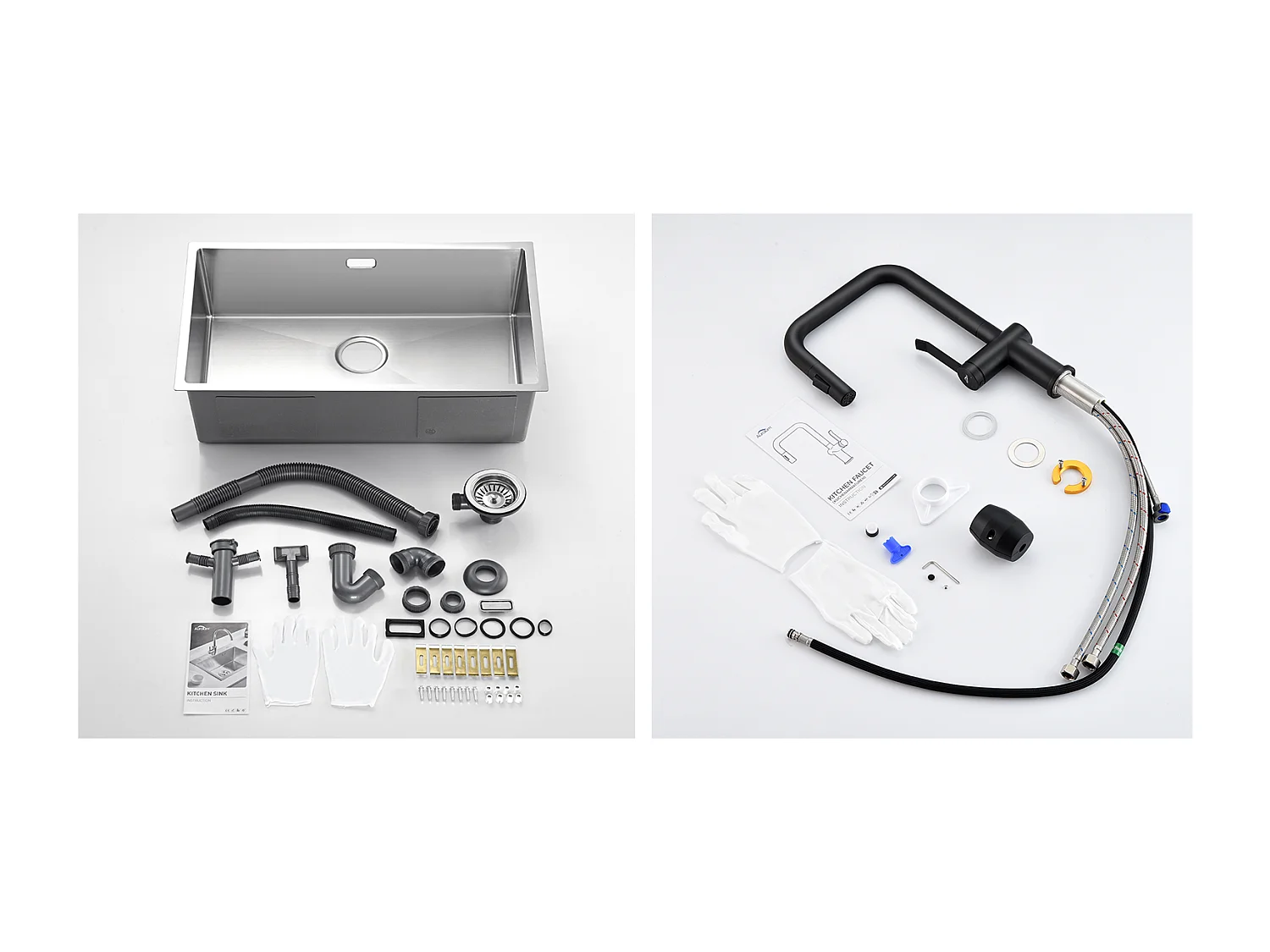 Évier Cuisine 1 Bac 74*44*20CM Inox,Brossé avec Siphon et Trop-Plein+Robinet Cuisine avec Douchette Extractible Rotatif 360 °2