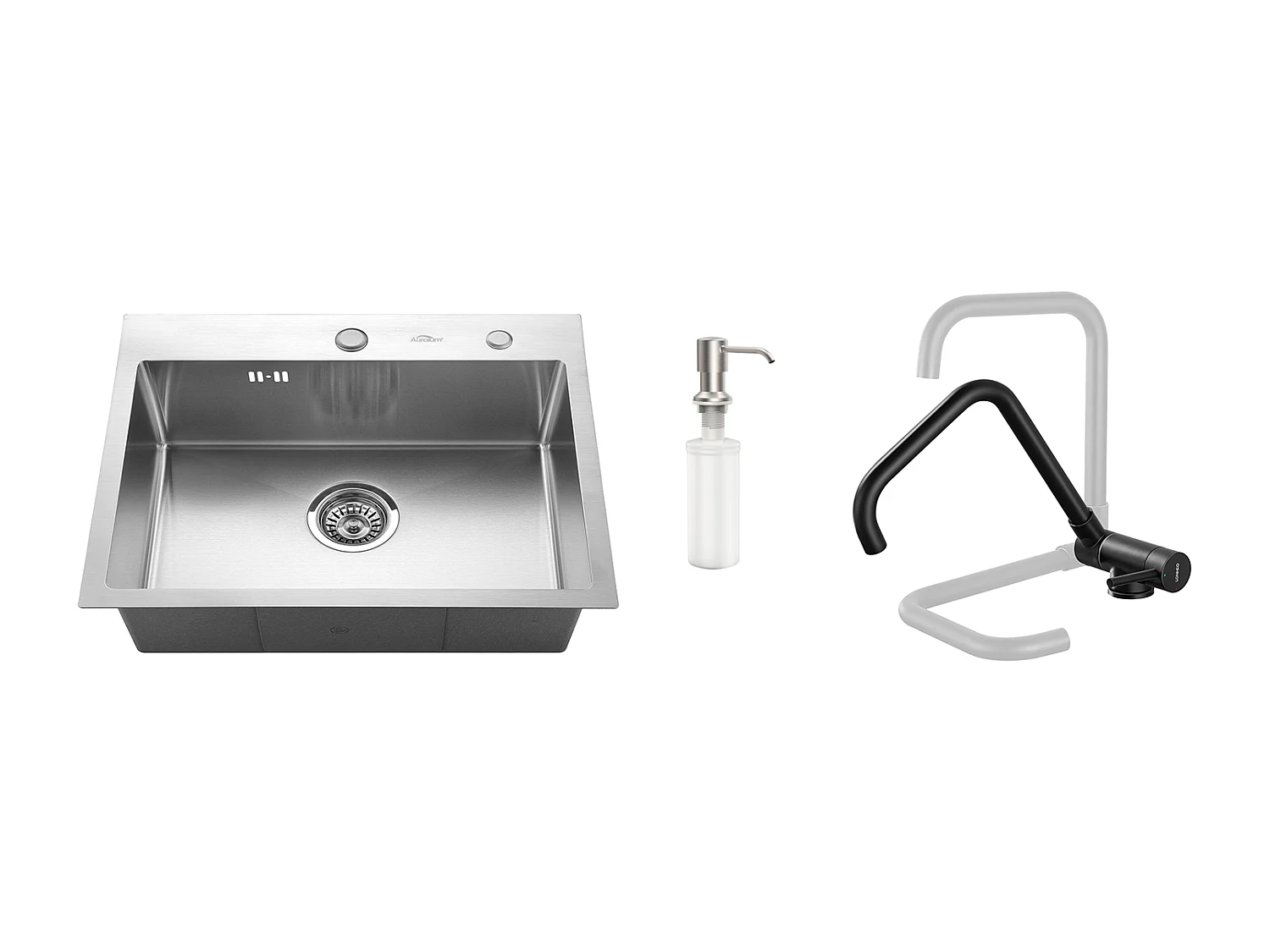 Fregadero Cocina 1 Bandeja 55*45CM Fregadero Empotrado y para Colocar con Dispensador de Jabón+MiTigeur Cocina Plegable Giratorio 360°