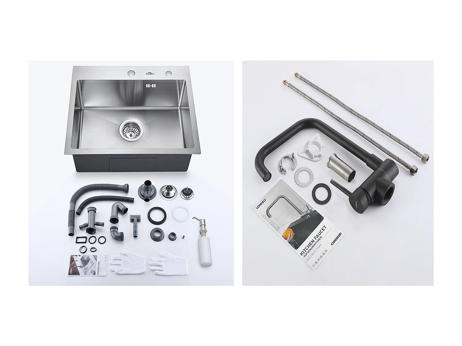 Fregadero Cocina 1 Bandeja 55*45CM Fregadero Empotrado y para Colocar con Dispensador de Jabón+MiTigeur Cocina Plegable Giratorio 360°