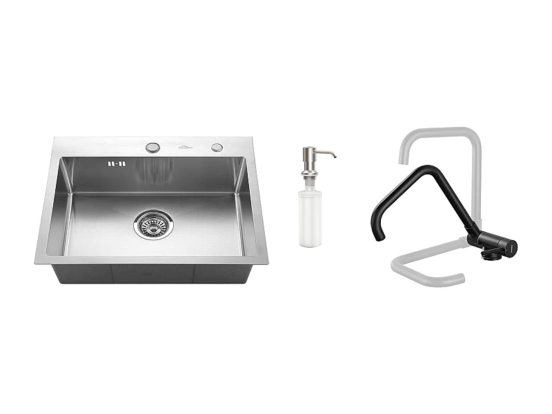 Aanrecht 1 Bak 55*45CM Inbouw- en Opbouwspoelbak met Zeepdispenser+Raba KeukenmengkraanTafel Draaibaar 360° Koud Water Warm,Noi