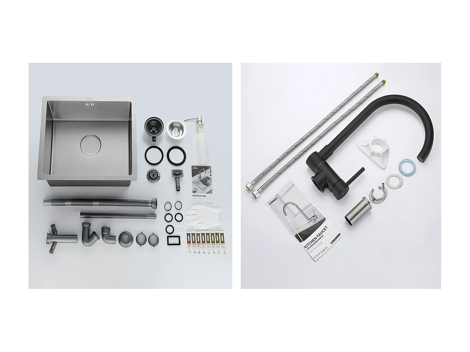 50*43*18CM Einzelbecken Edelstahl-Küchenspüle mit Seifenspender + Küchenmischbatterie aus Edelstahl 304, 360° schwenkbar, Schwarz
