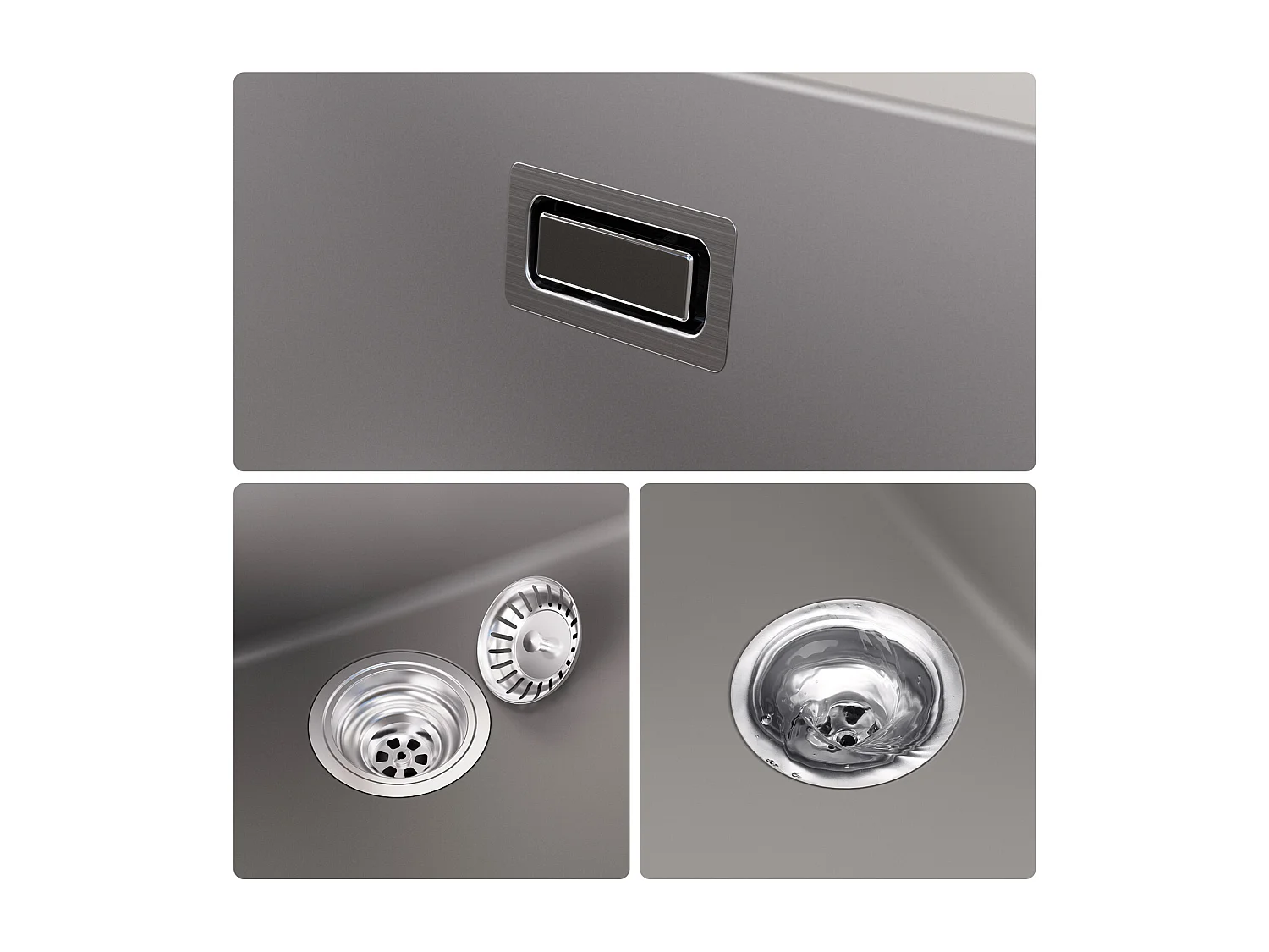 1 Bac Évier Cuisine en Granit,55*45*20cm,Kit de Vidage,Gris++Mitigeur de Cuisine avec Douchette Extractible Gris Foncé Rotatif 360 °