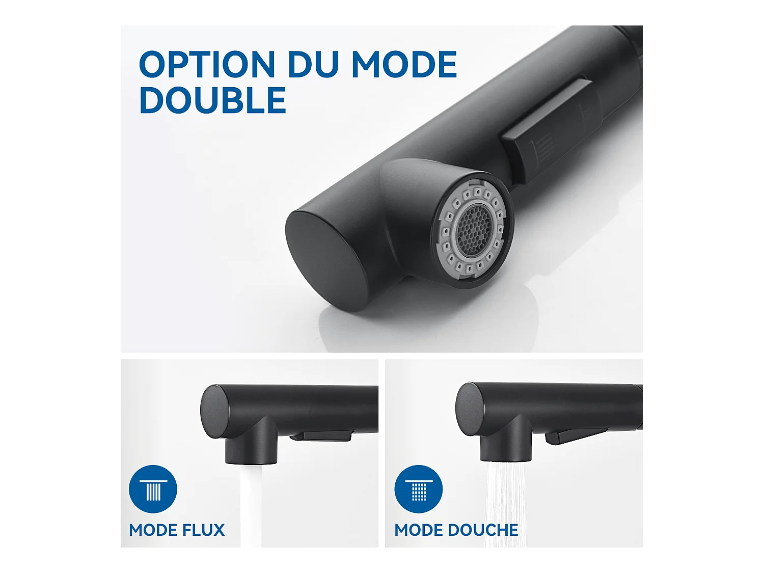 Zwarte Keukengootsteen 68x45x19CM, Zeepverdeler/ Afdruiprek Mand + Keukenkraan, 360° Draaibare Uittrekbare Douche, Warm Koud Water, Zwart