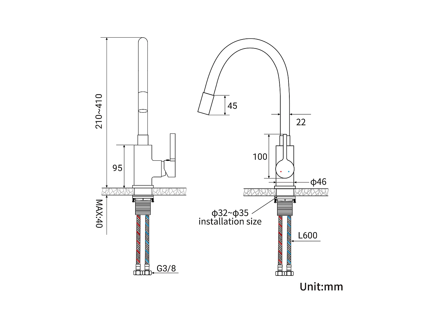 Auralum Max Évier Cuisine 1 Bac 62*45*21CM,en Inox PVD Nano Vasque à Poser,Noir+Mitigeur Évier avec Bec Flexible,Robinet de Cuisine Rabattable