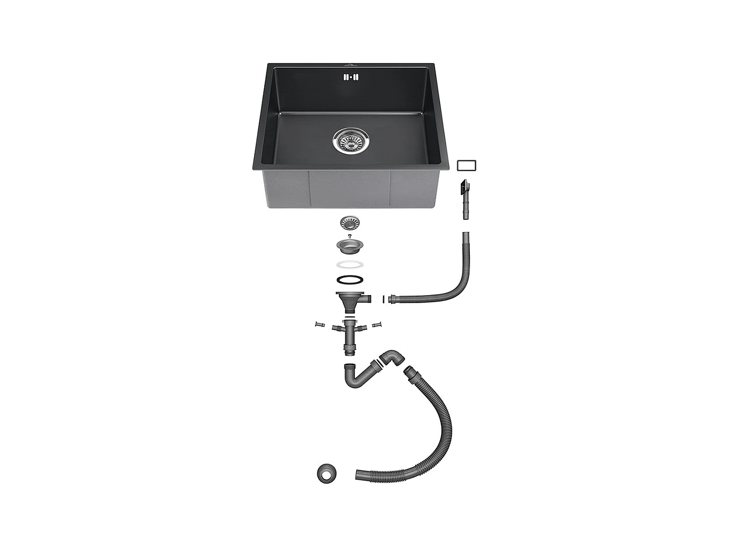 Évier Noir 1 Bac 50x43x18,5CM,Acier Inoxydable,avec Distrubuteur Savon+Robinet Cuisine avec Douchette Extractible 2 Jets,EauFroide/Chaude,Gris