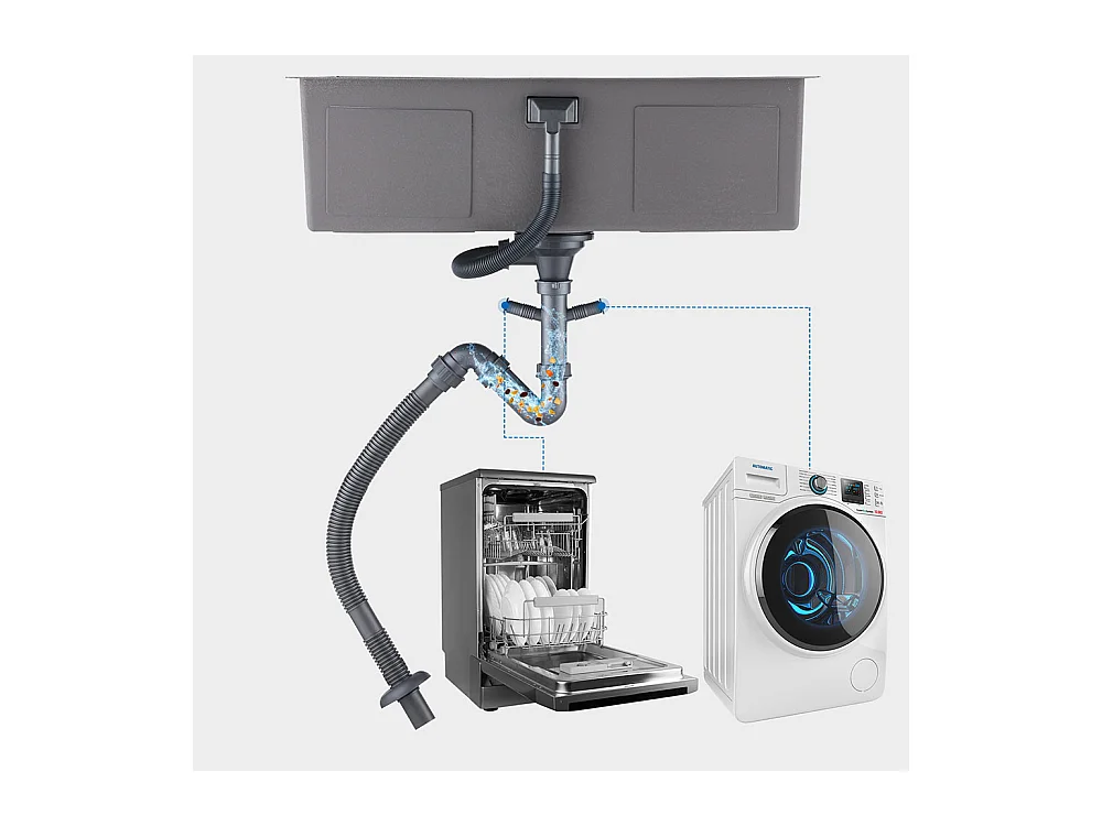 Évier Cuisine 1 Bac 74*44*20CM, Inox Brossé avec Siphon et Trop-Plein+Robinet Cuisine Noir avec Douchette Extractible 2 Jets à 360° en Laiton