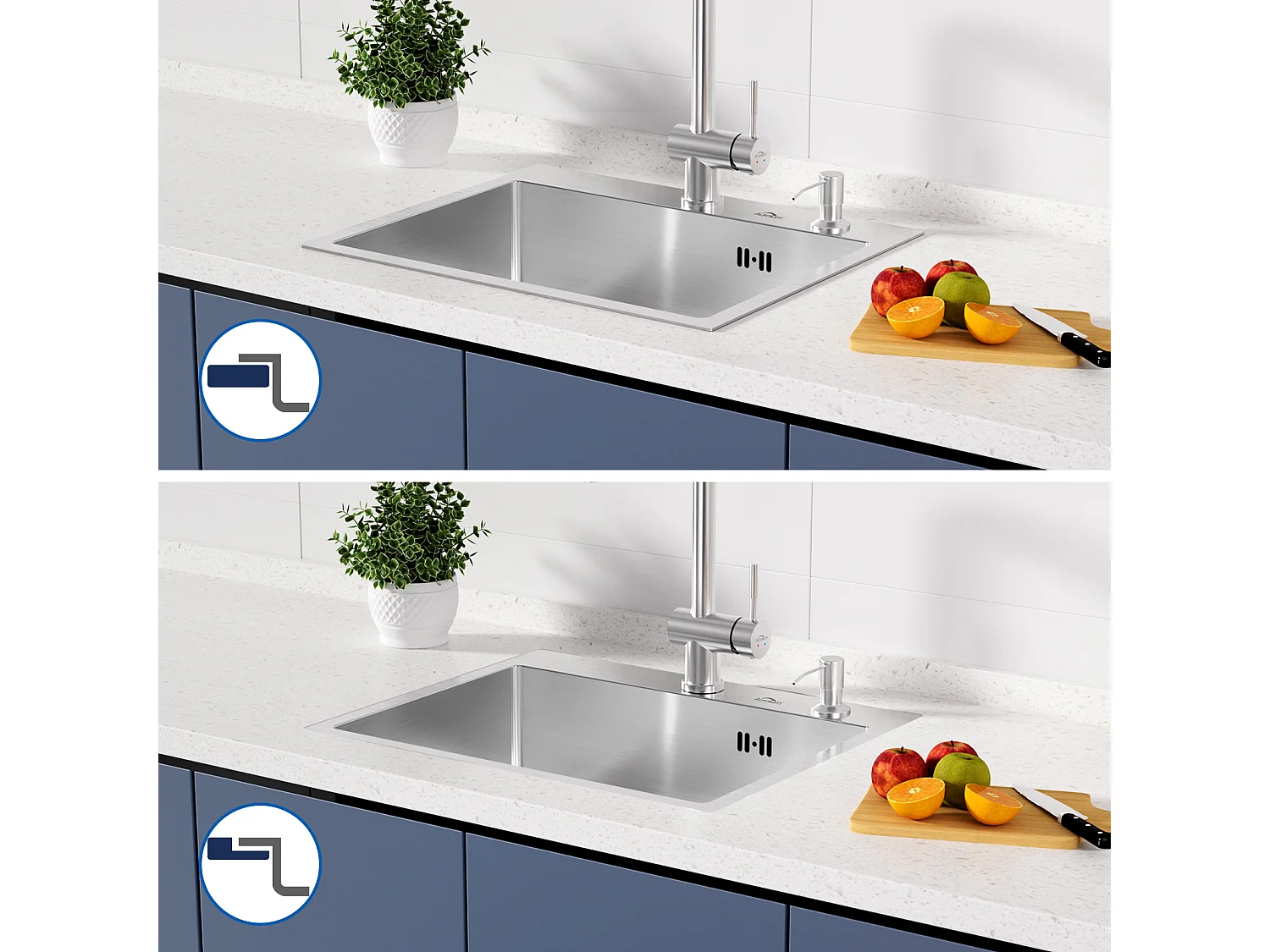 Fregadero Cocina 1 Contenedor 55*45CM,Empotrado y A Colocar con Dispensador Jabón+Mezclador Cocina con Ducha Extraíble Cromo,Cromado