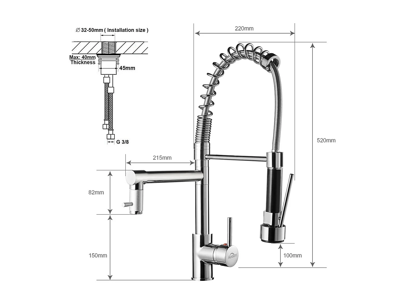 2-in-1-Küchenspüle, gebürstet, 68 x 45 x 19 cm, mit Seifenspender/Abtropfkorb + 360° drehbarer Küchenarmatur mit ausziehbarer Brause