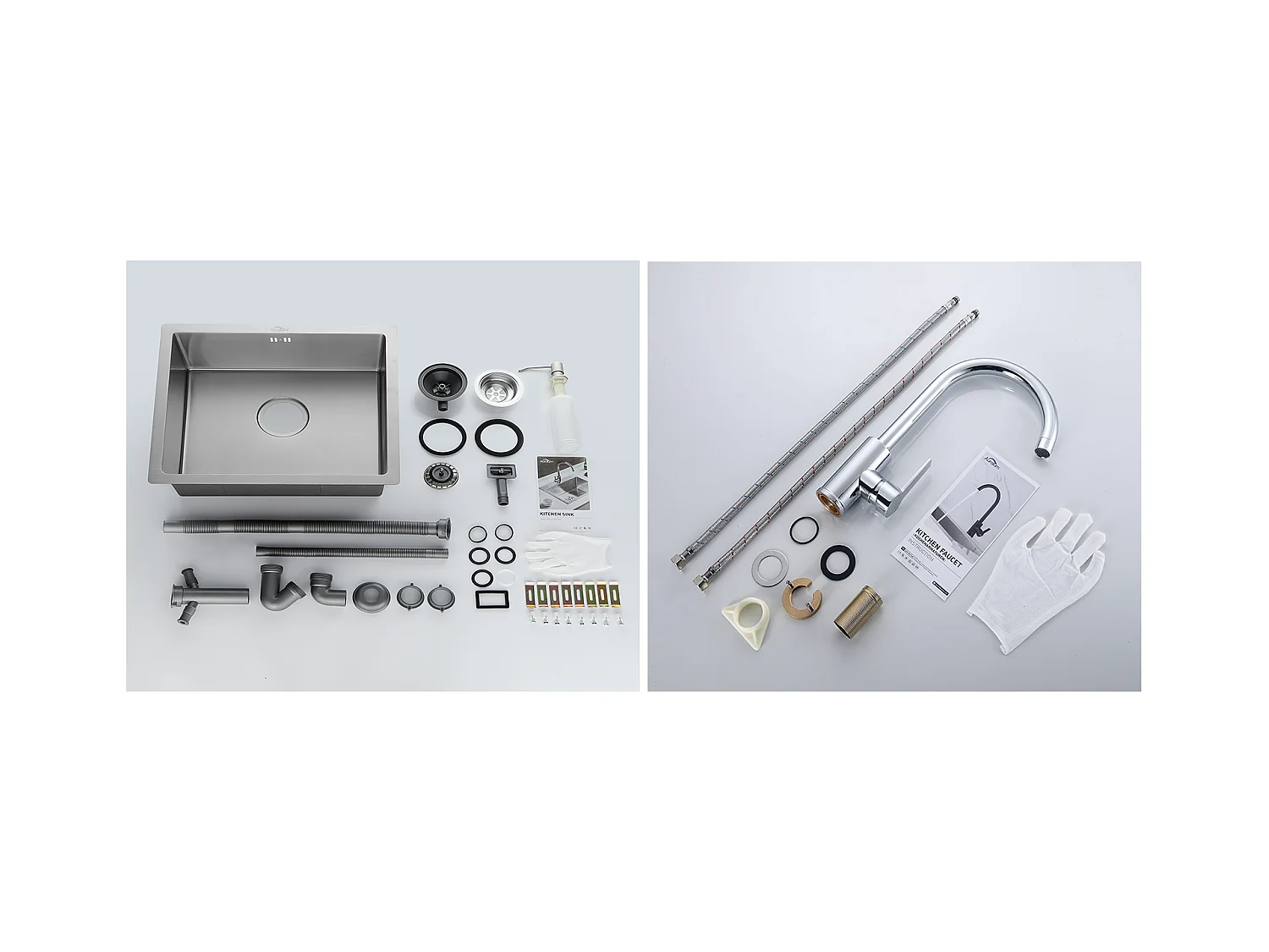 Évier de Cuisine Inox 1 Bac 50*43*18CM avec Distributeur de Savon+Robinet Cuisine Pivotant à 360° avec Eau Chaude/Froide, Chromé