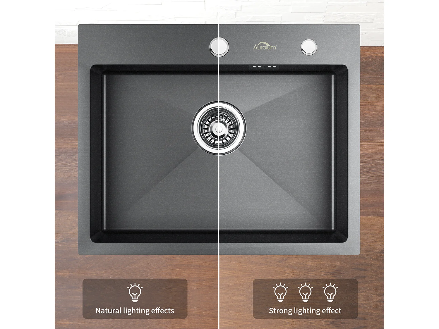   Évier Cuisine 1 Bac 55*45CM Noir +robinet de cuisine rétractable à deux fonctions, Noir