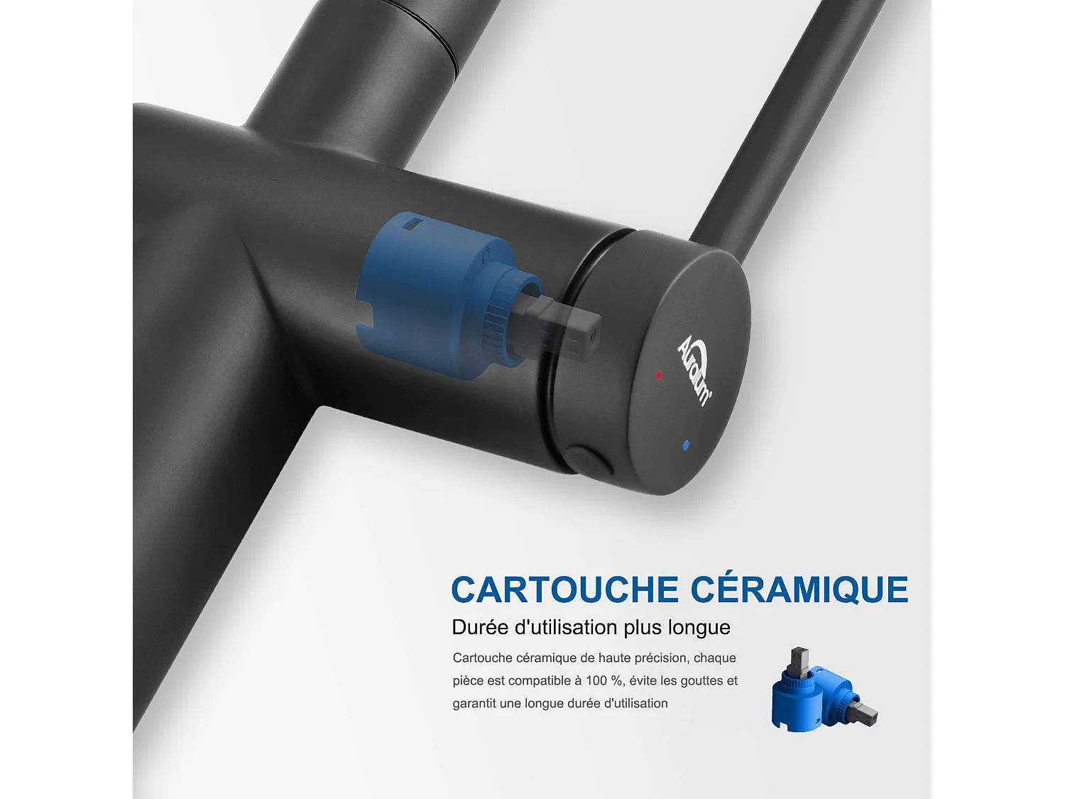   Évier Cuisine 1 Bac 55*45CM Noir +robinet de cuisine rétractable à deux fonctions, Noir