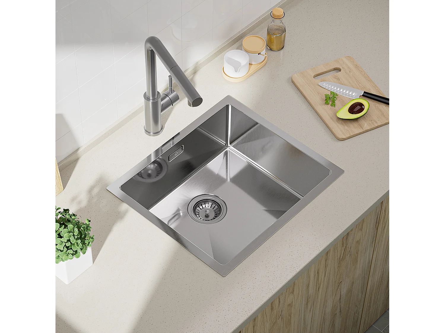 Cecipa max keukenspoelbak 1 bak roestvrijstalen keukenspoelbak - onderbouwspoelbak - 50*44CM - 304 geborsteld, EU-model