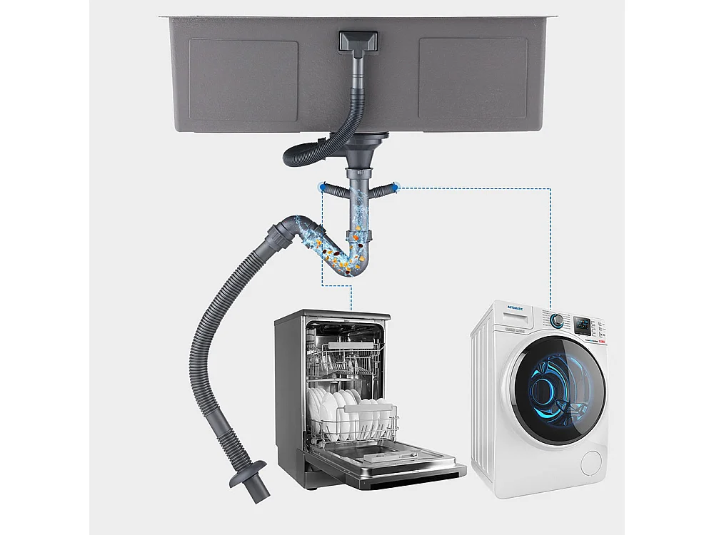 Évier Cuisine 1 Bac 74*44*20CM,en Inox Brossé avec Siphon et Trop-Pleinn + Robinet de Cuisine Noir Douchette Extractible à 2 Jets