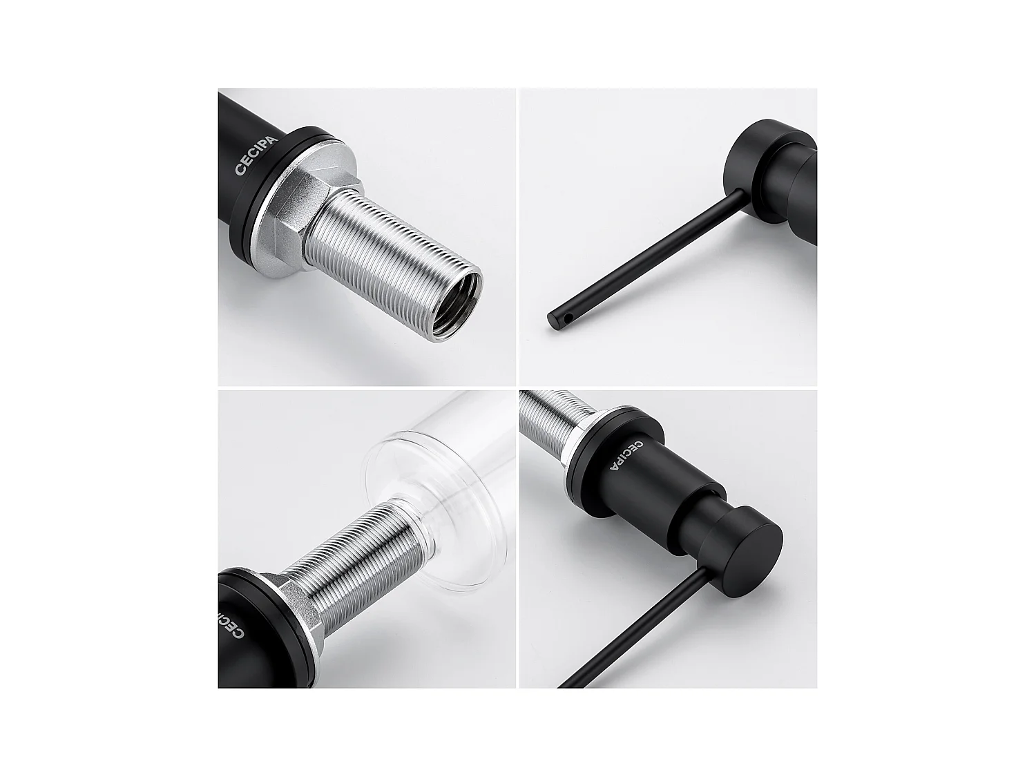 Dispenser di sapone da cucina Cecipa MAX nero - Dispenser di sapone per lavello con contenitore da 300 ml + tubo di prolunga in silicone da 1,25 m