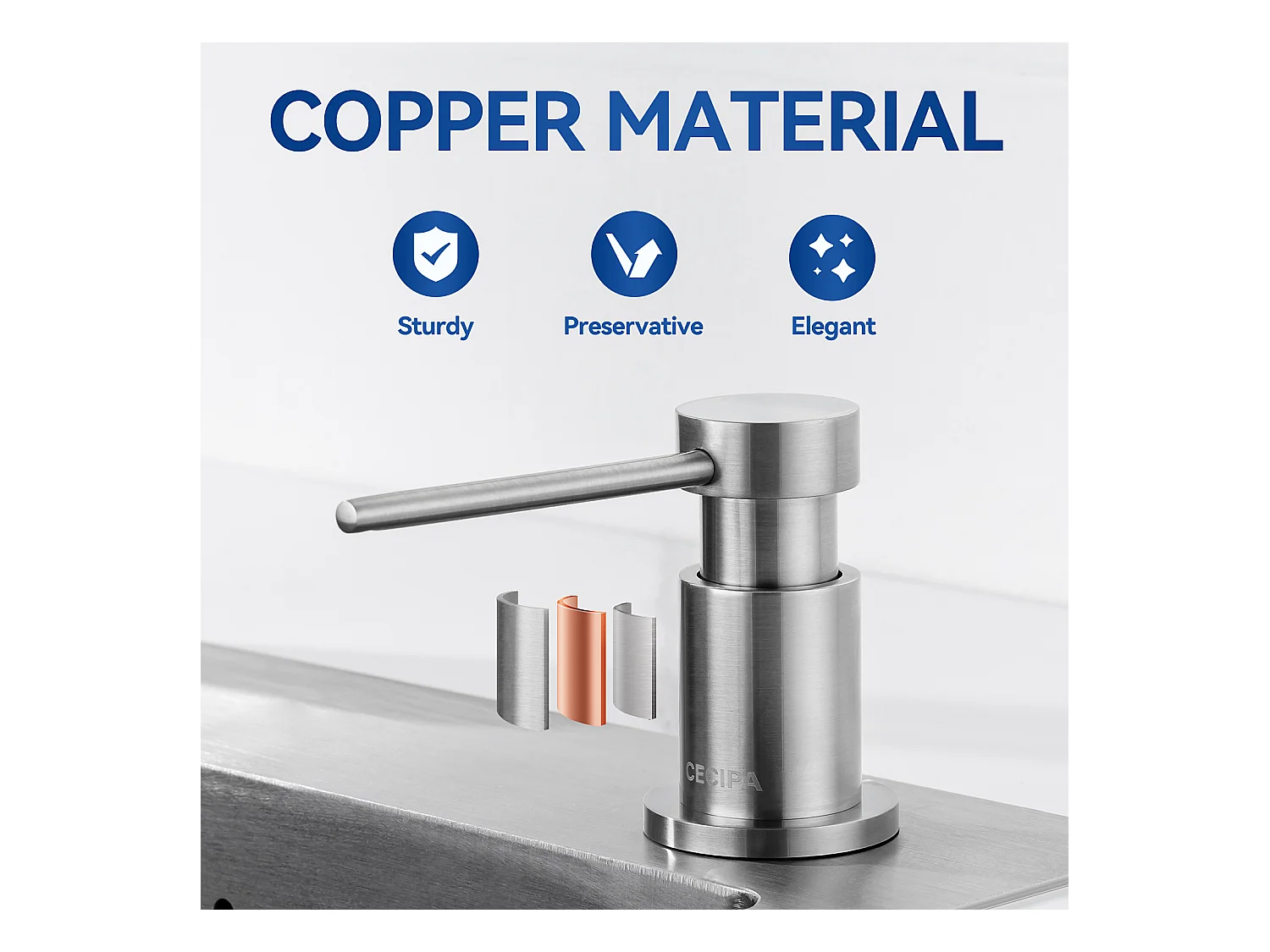 Dispensador de jabón de cocina cepillado, dispensador de jabón para fregadero de cocina con contenedor de 300ML + manguera de extensión de silicona de 1,25 M