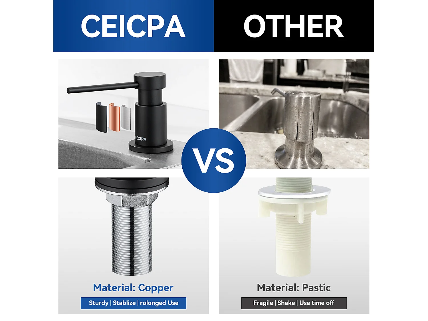 Dispenser di sapone da cucina Cecipa MAX con contenitore da 300 ml + tubo di prolunga in silicone da 1,25 m - Dispenser di sapone per lavello nero