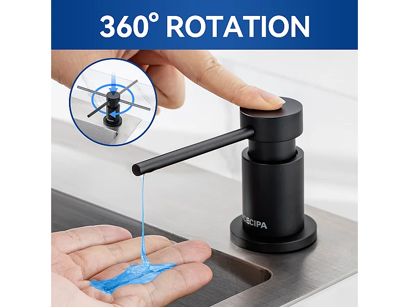 Noir Distributeur de Savon de Cuisine, Distributeur de Savon pour Evier de Cuisine avec Récipient de 300ML + Tuyau d'extension en Silicone de 1,25M