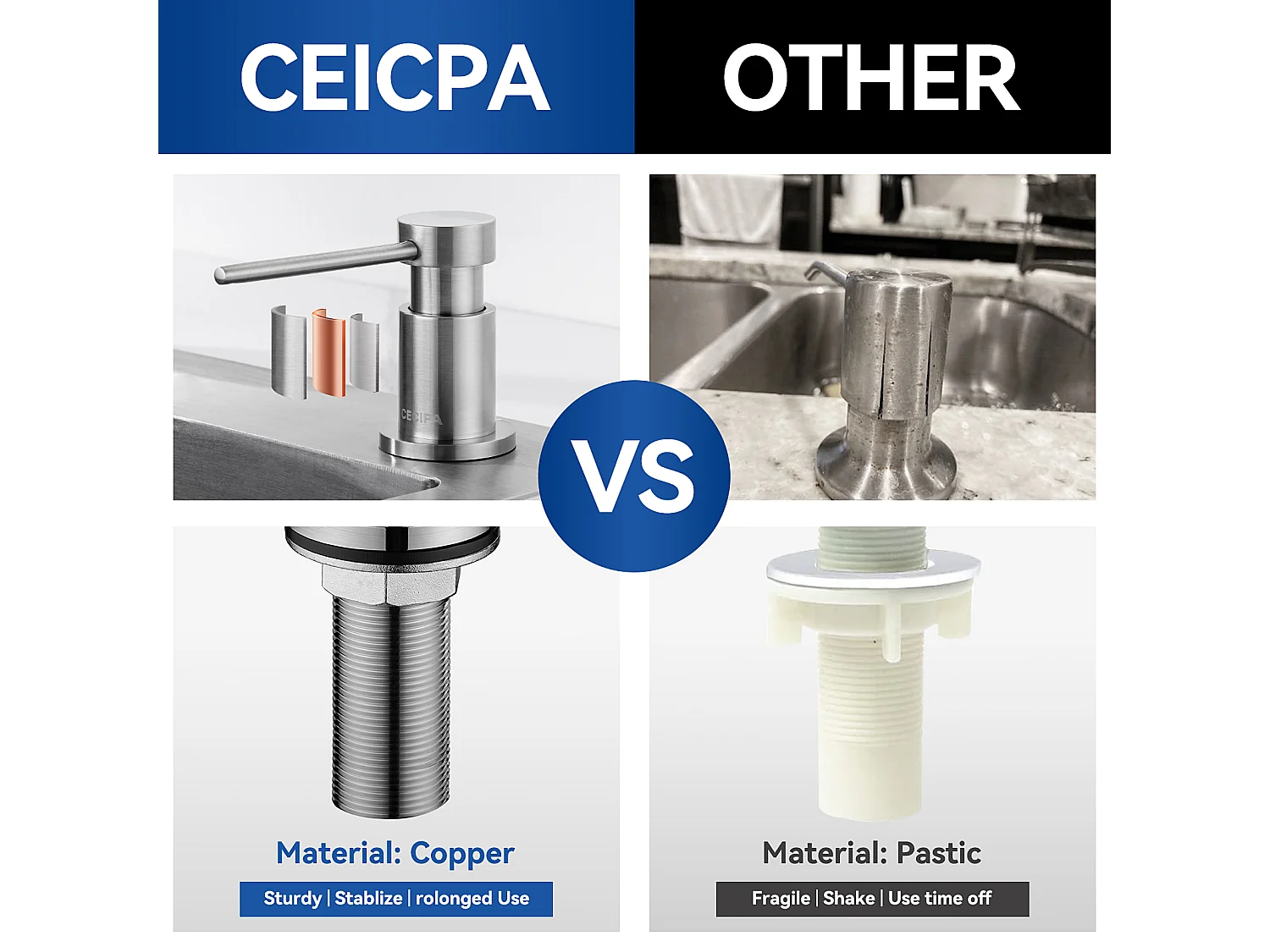 Dispensador de jabón de cocina cepillado Cecipa MAX, dispensador de jabón para fregadero con contenedor de 300ML + manguera de extensión de silicona de 1,25M