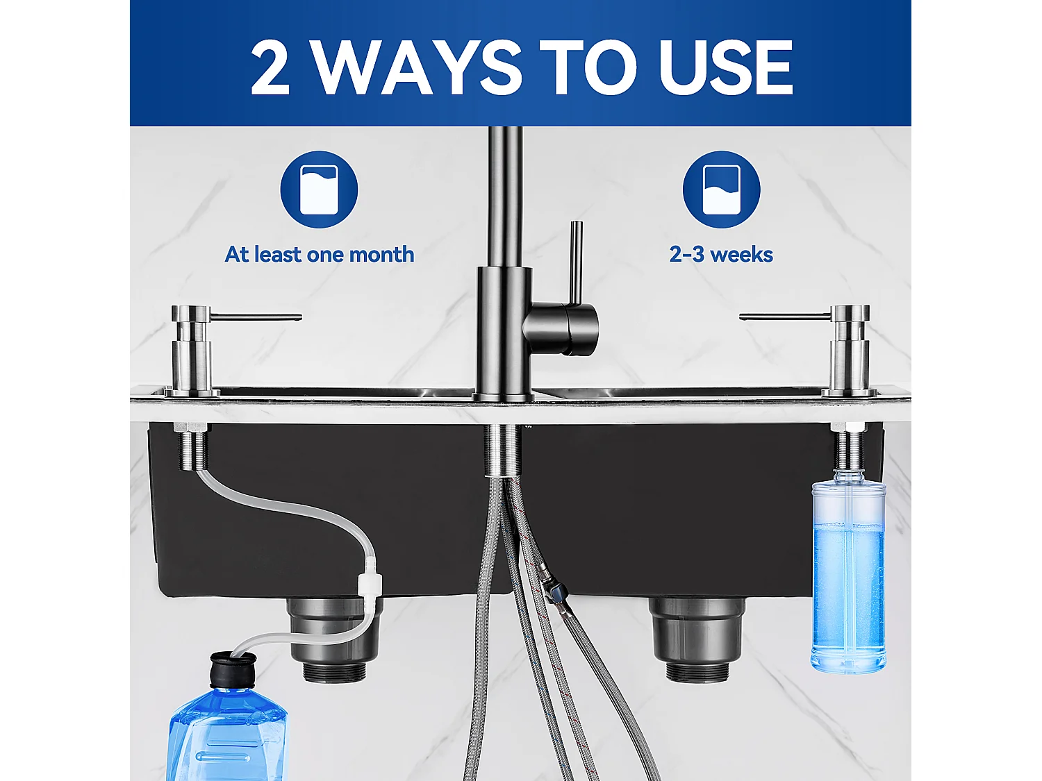 Dispensador de jabón de cocina cepillado Cecipa MAX, dispensador de jabón para fregadero con contenedor de 300ML + manguera de extensión de silicona de 1,25M