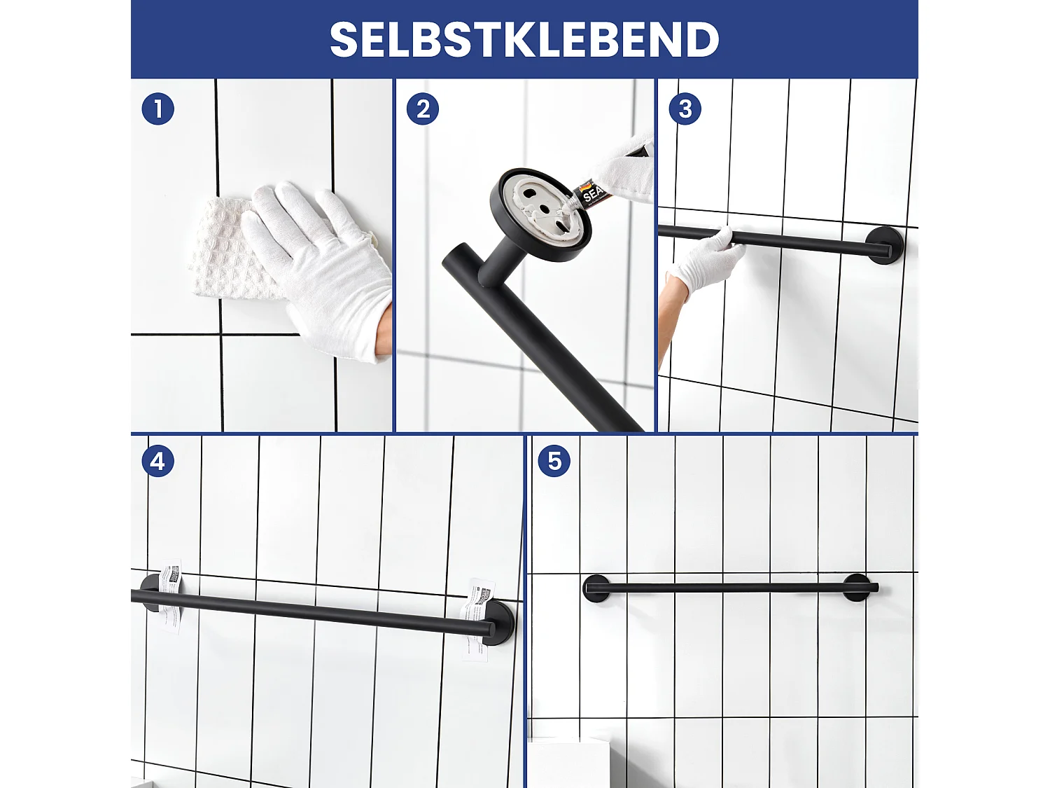 1PCS Noir + 1PCS Brossé Porte-serviettes de Salle de Bain - Porte-serviettes en Inox - Porte-serviettes Unipolaire Adapté pour Salle de Bain