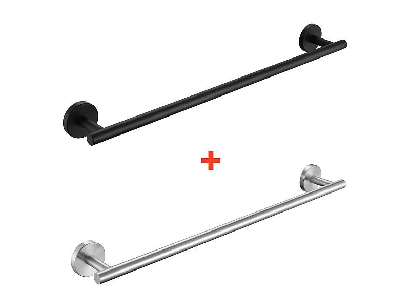 1PCS Noir + 1PCS Brossé Porte-serviettes de Salle de Bain - Porte-serviettes en Inox - Porte-serviettes Unipolaire Adapté pour Salle de Bain