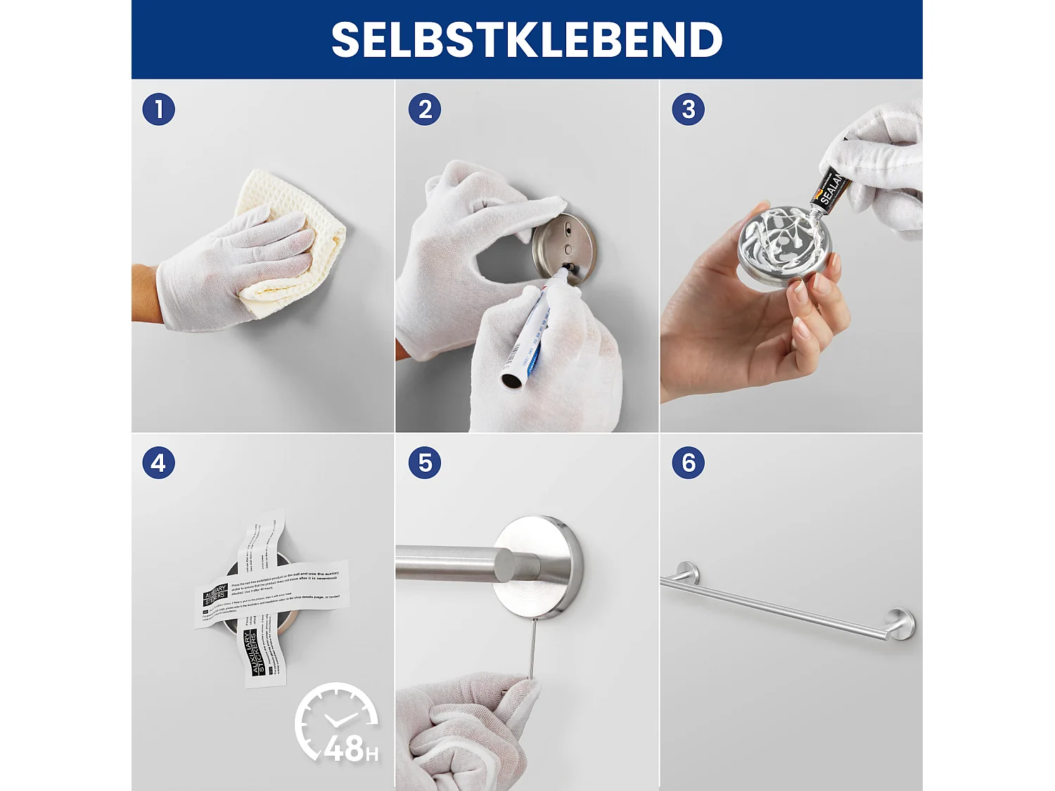 7-teiliges Badezimmerset – 1 Handtuchhalter + 1 seitlicher Handtuchhalter + 1 Papierrollenhalter + 4 Haken (gebürstet)