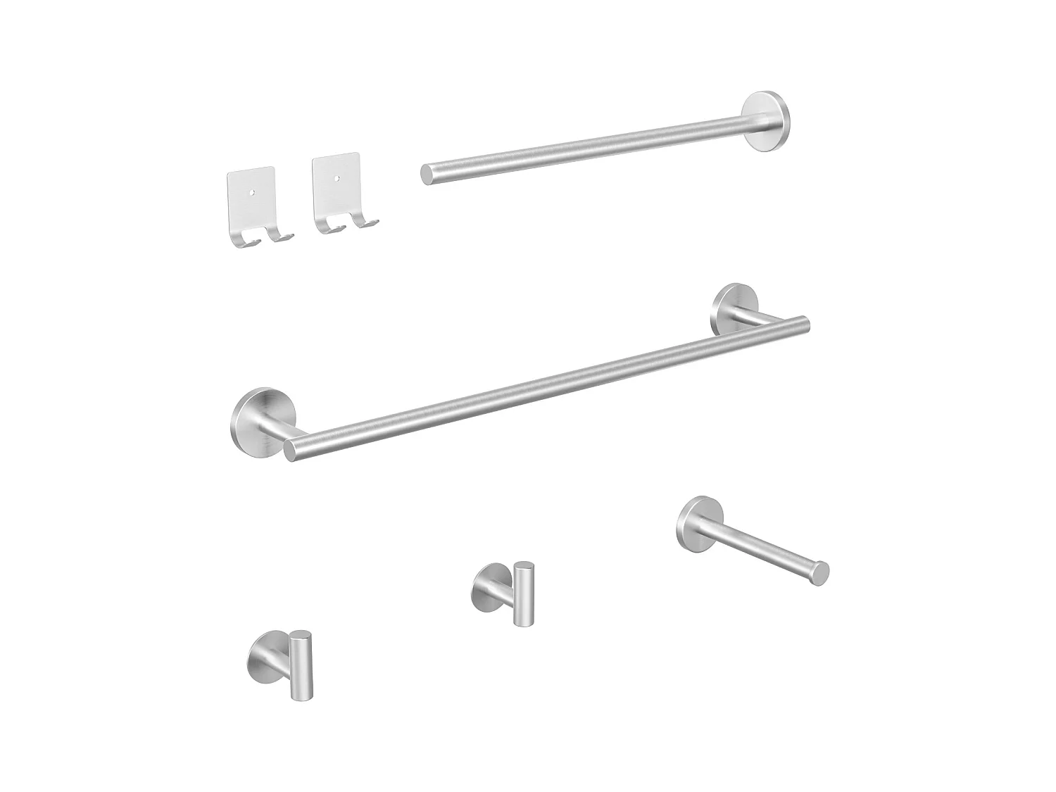 Set da bagno 7 pezzi: 1 portasciugamani + 1 portasciugamani laterale + 1 portarotolo + 4 ganci (spazzolato)