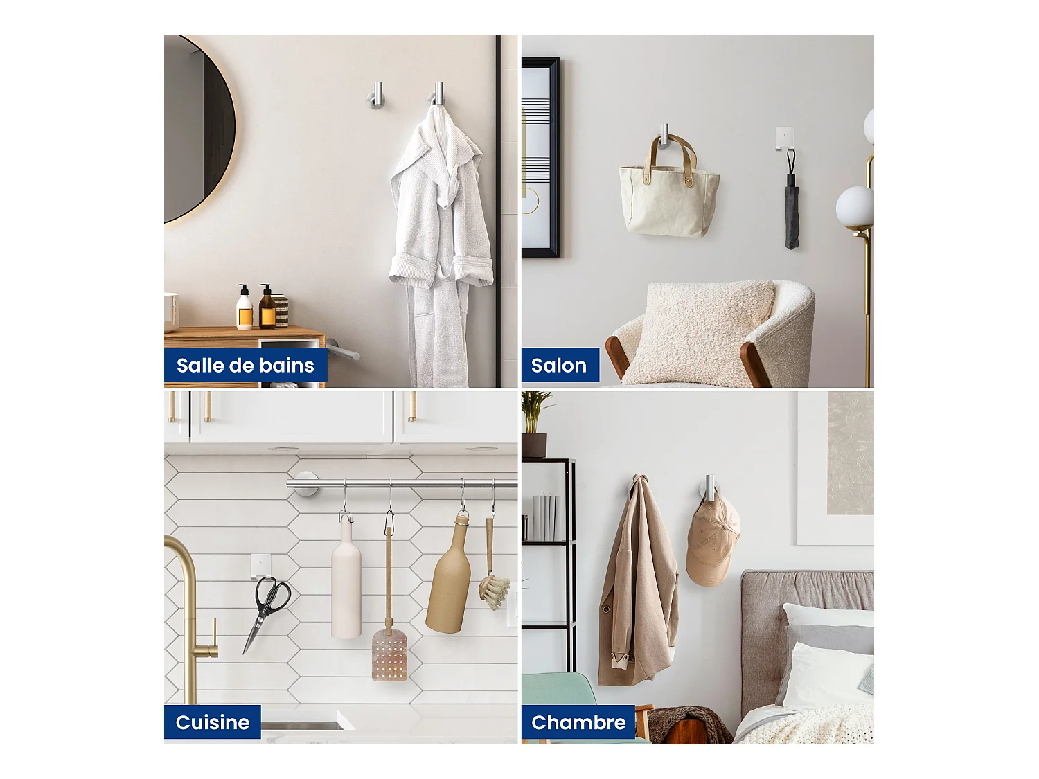 Set da bagno 7 pezzi: 1 portasciugamani + 1 portasciugamani laterale + 1 portarotolo + 4 ganci (spazzolato)