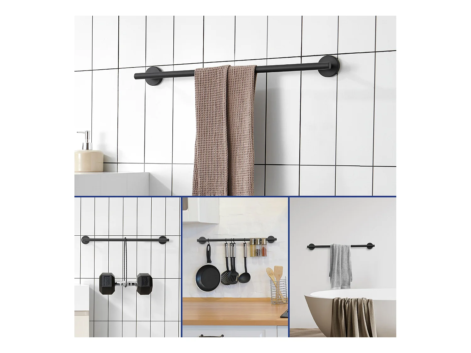 2 STK. Multifunktionaler Handtuchhalter aus Edelstahl 304 schwarz, einpoliger Handtuchhalter, geeignet für Badezimmer/Damenhandtücher/Küche