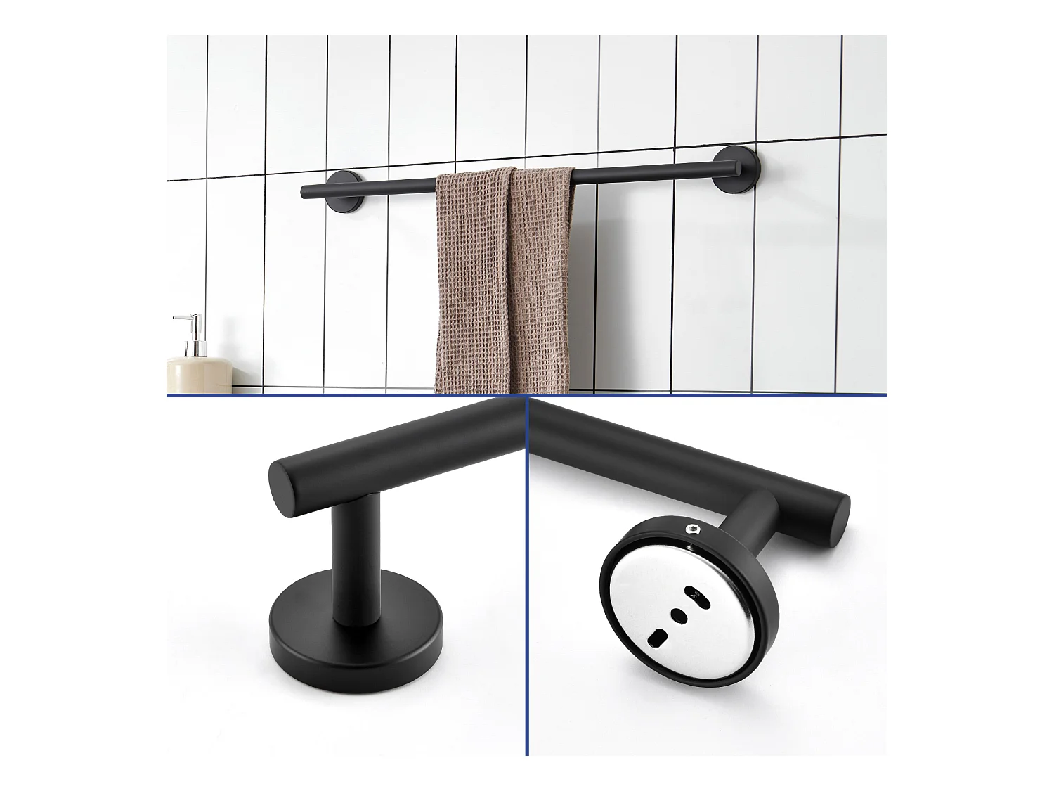 2 STK. Multifunktionaler Handtuchhalter aus Edelstahl 304 schwarz, einpoliger Handtuchhalter, geeignet für Badezimmer/Damenhandtücher/Küche