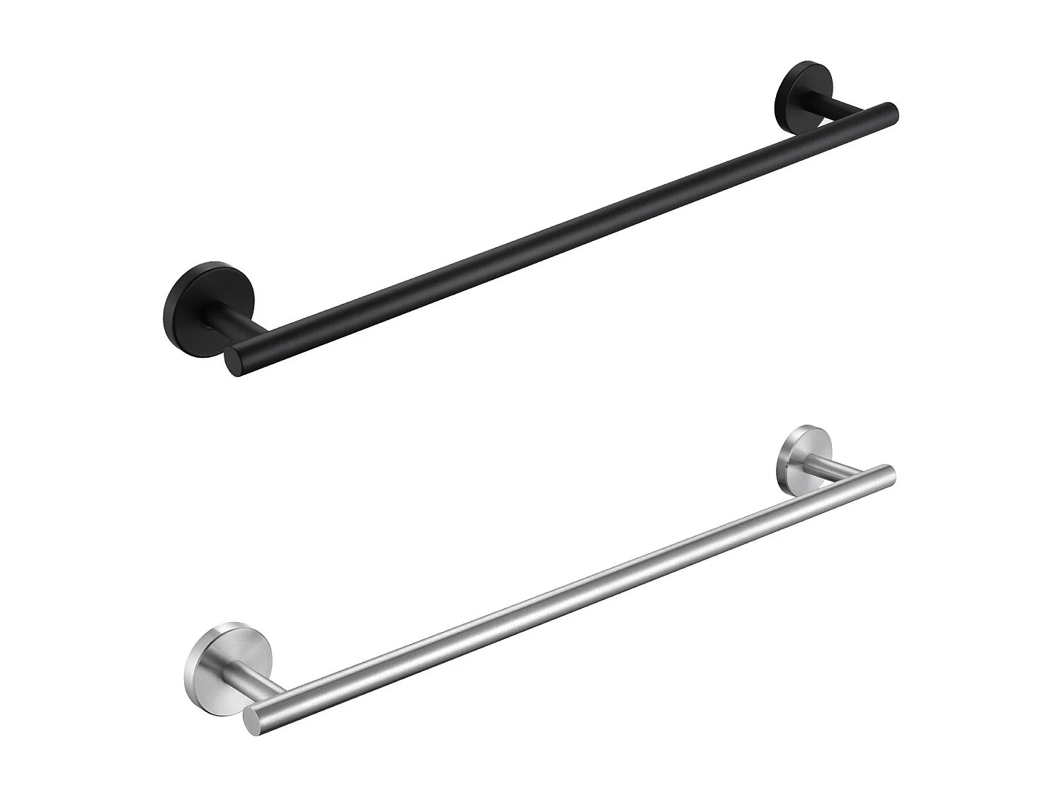 Toallero multifuncional de acero inoxidable de 2 piezas, toallero de un solo polo adecuado para baño/servilleta sanitaria (1 pieza negro, 1 pieza cepillado)