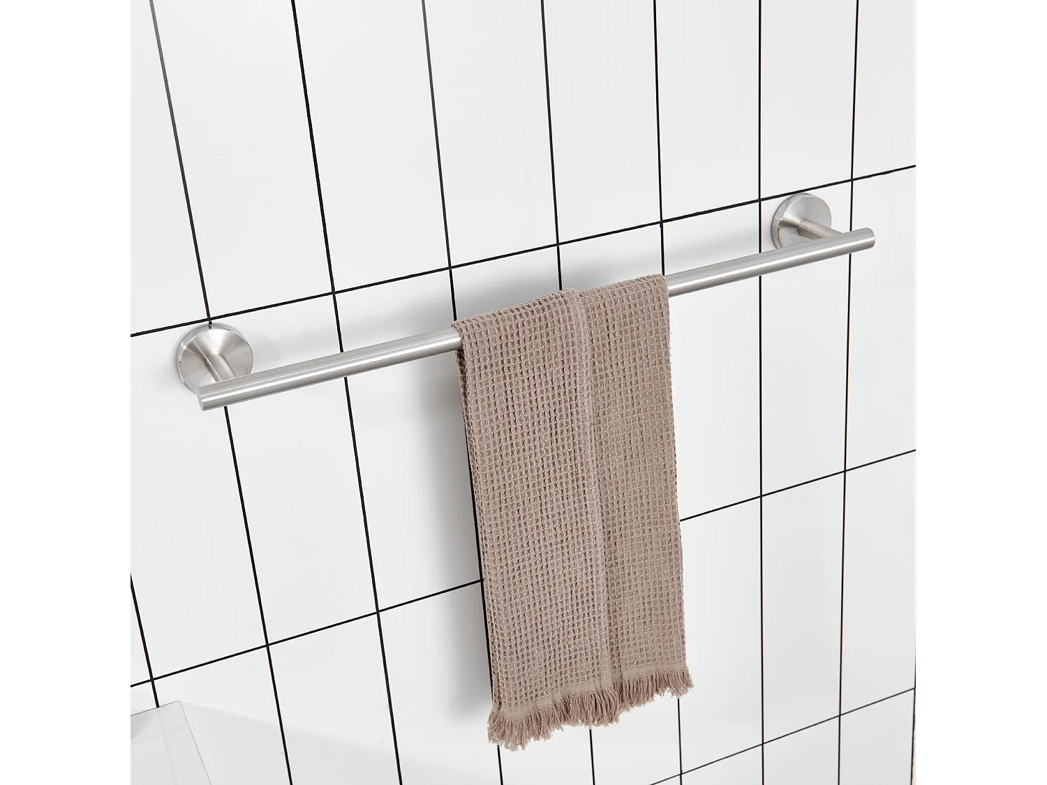 Toallero multifuncional de acero inoxidable de 2 piezas, toallero de un solo polo adecuado para baño/servilleta sanitaria (1 pieza negro, 1 pieza cepillado)