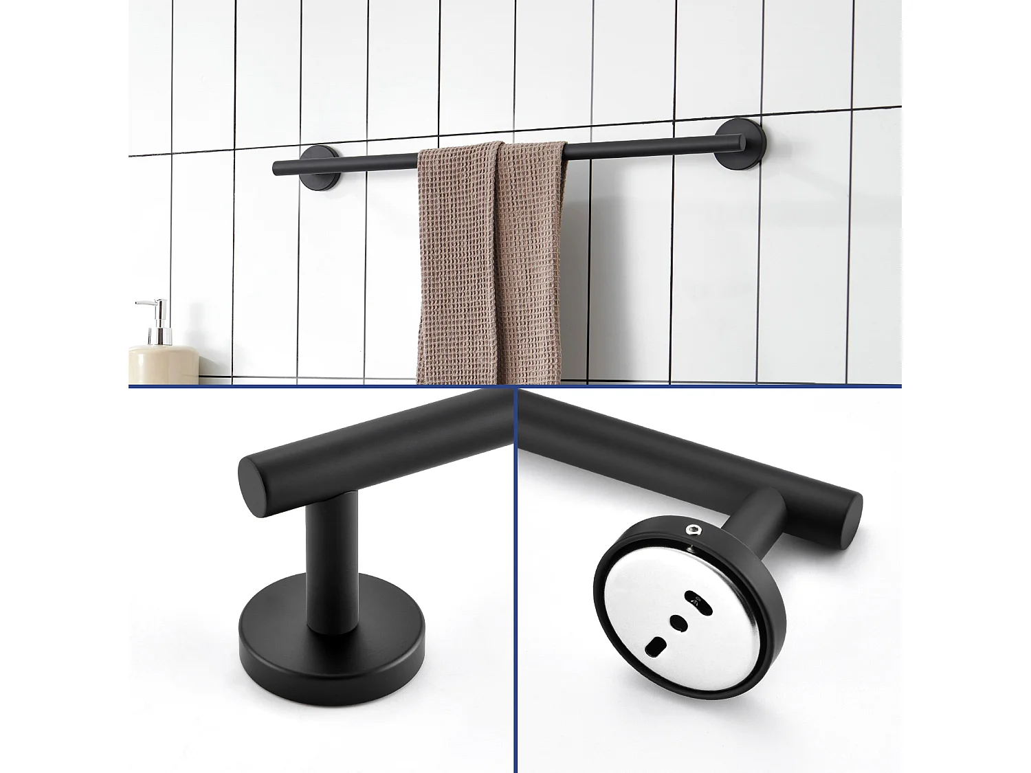 stuks multifunctioneel roestvrijstalen handdoekenrek, enkelpolig handdoekenrek geschikt voor badkamer/maandverband (1 stuks zwart, 1 stuks geborsteld)